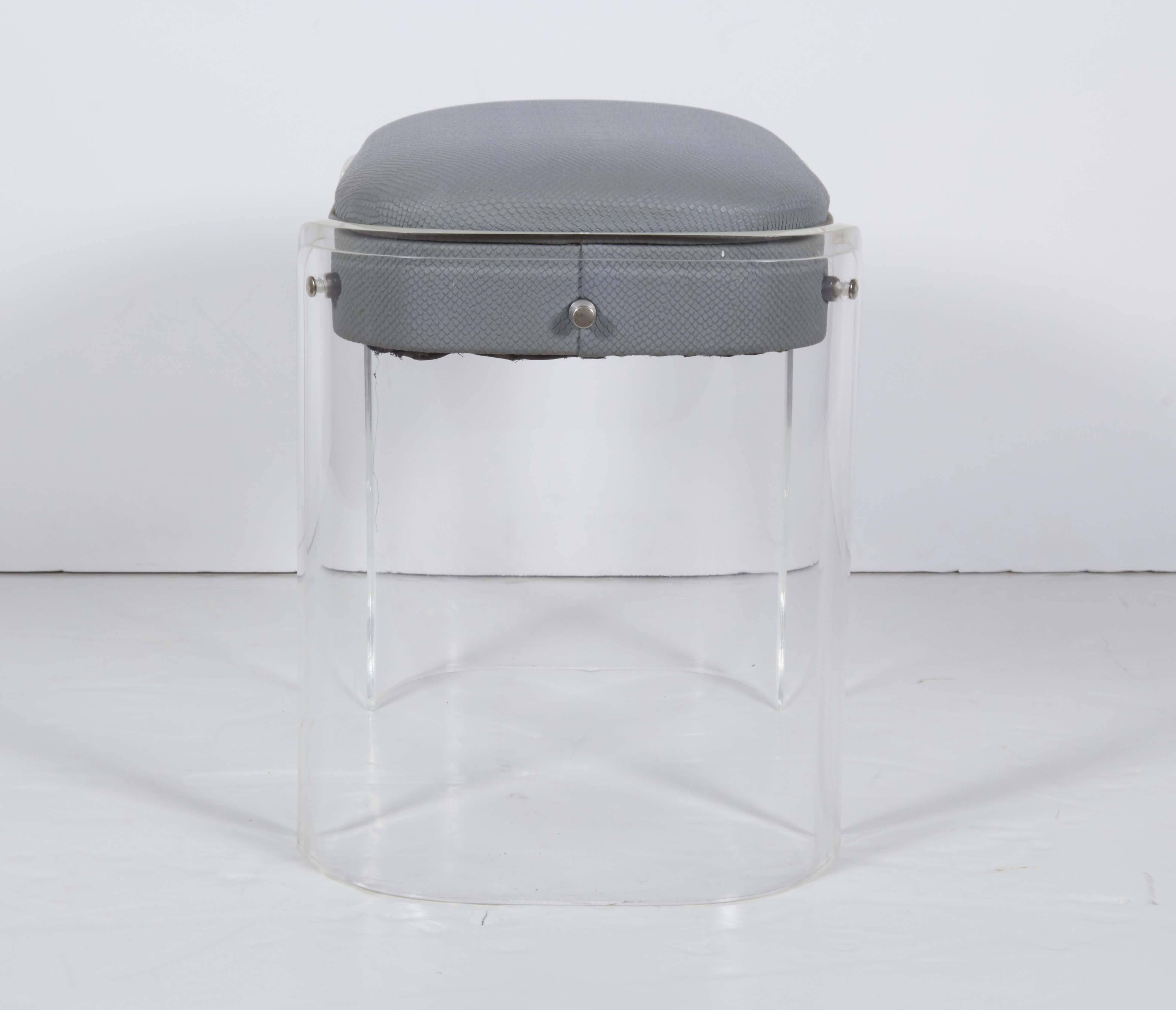 Hill Manufacturing Lucite Vanity Stool with Faux Snakeskin Seat 2
