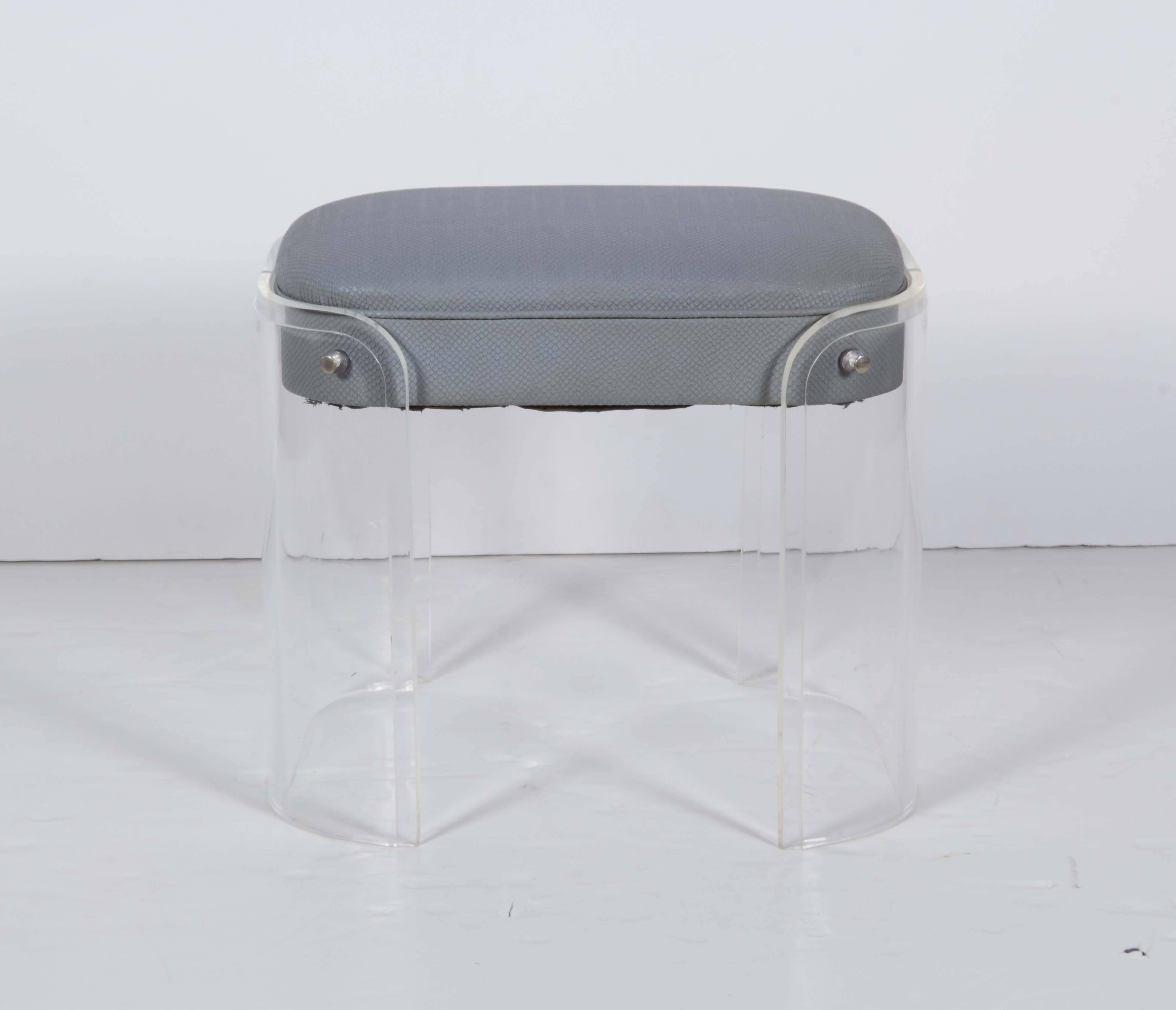 Hill Manufacturing Lucite Vanity Stool with Faux Snakeskin Seat 3