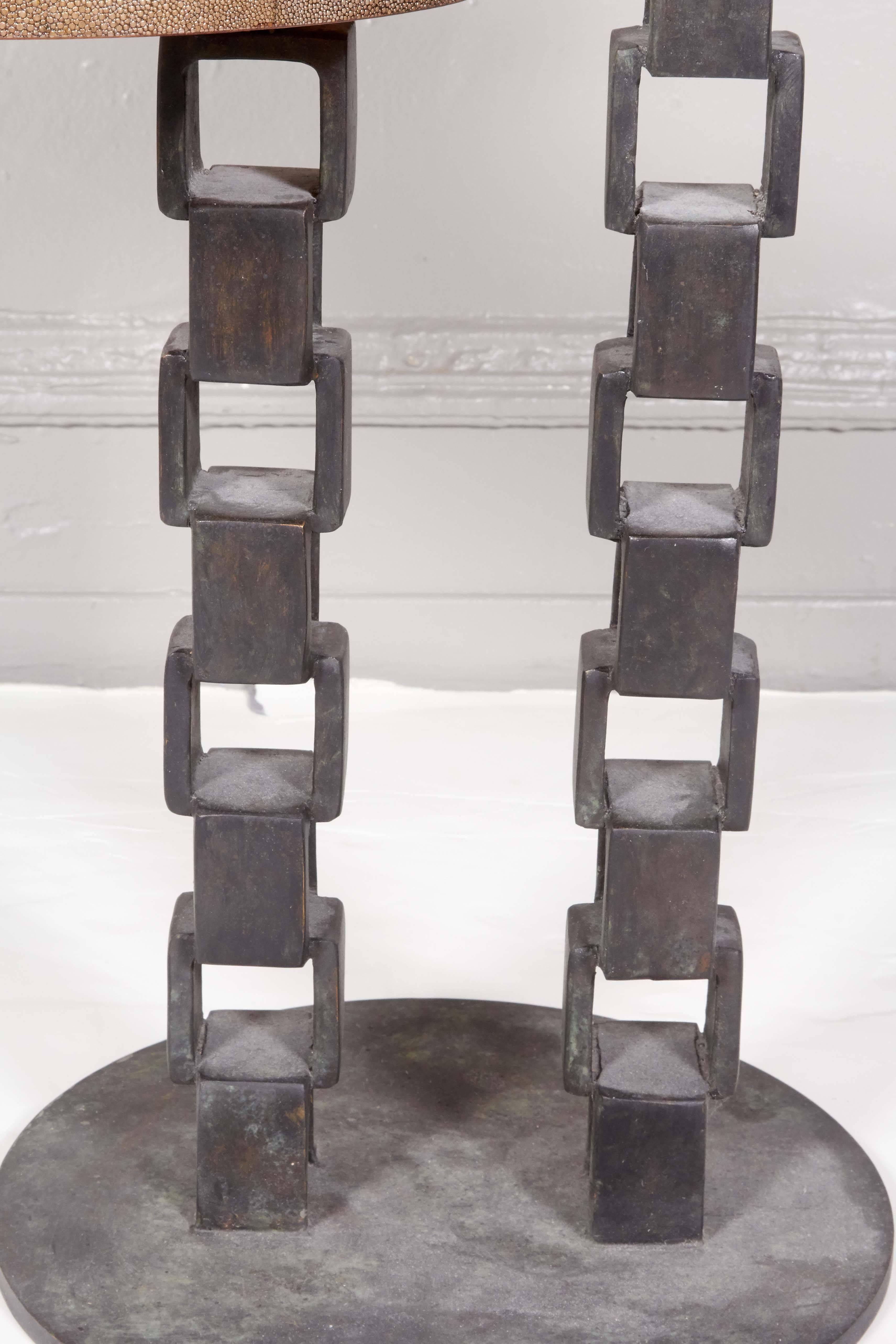 20th Century Two-Tier Shagreen Top Table on Chain Link Base