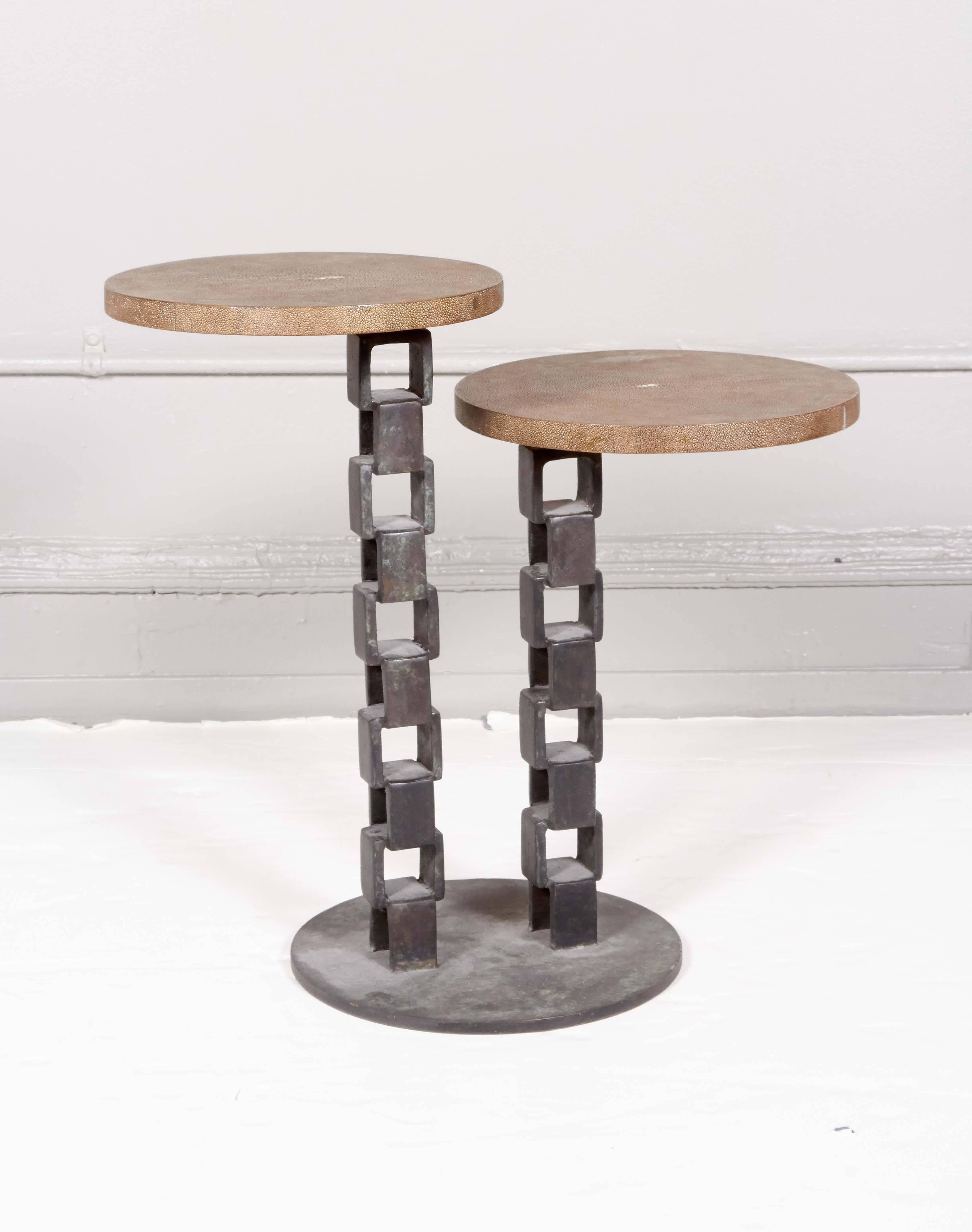 Two-Tier Shagreen Top Table on Chain Link Base 1