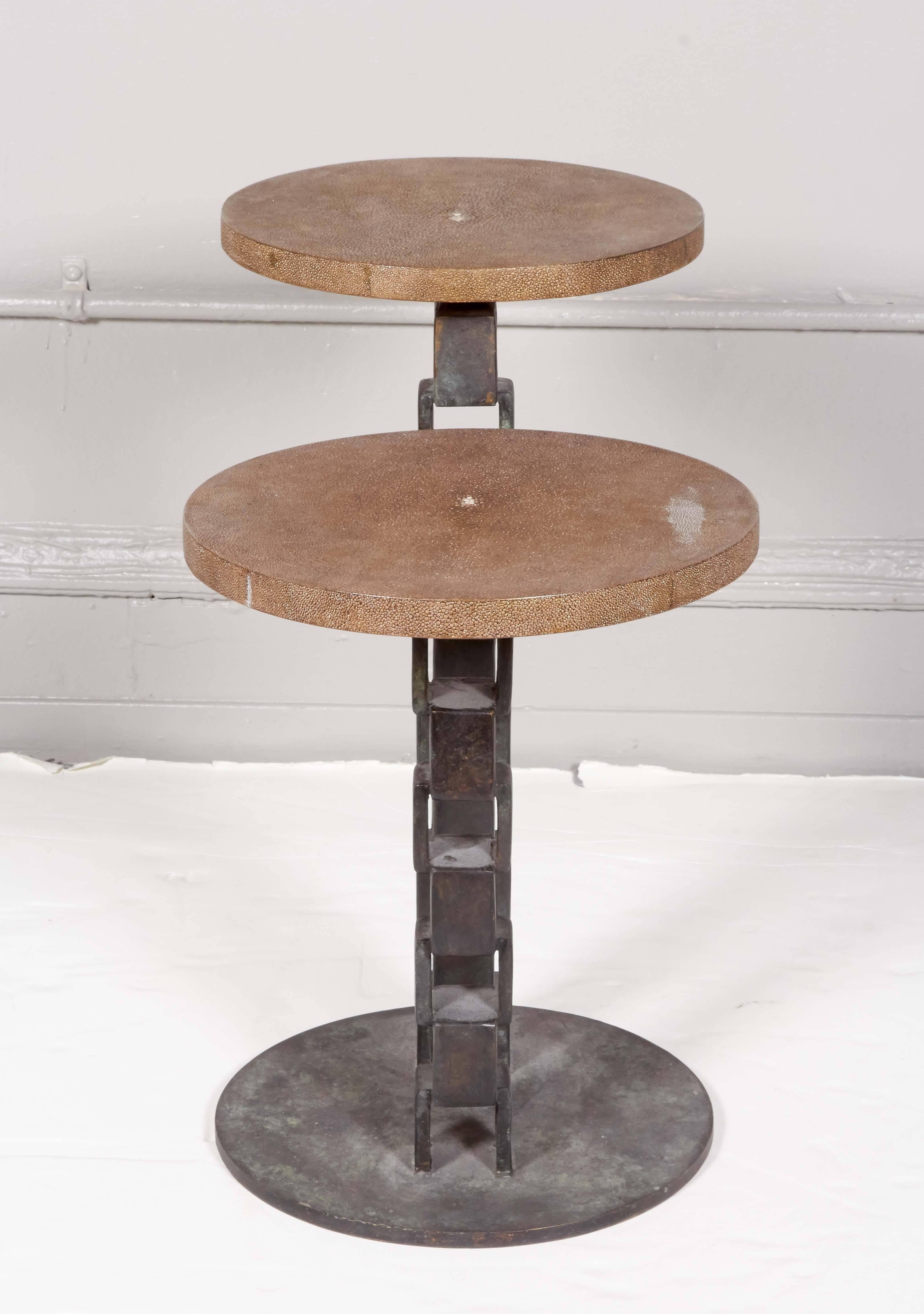 Two-Tier Shagreen Top Table on Chain Link Base 2