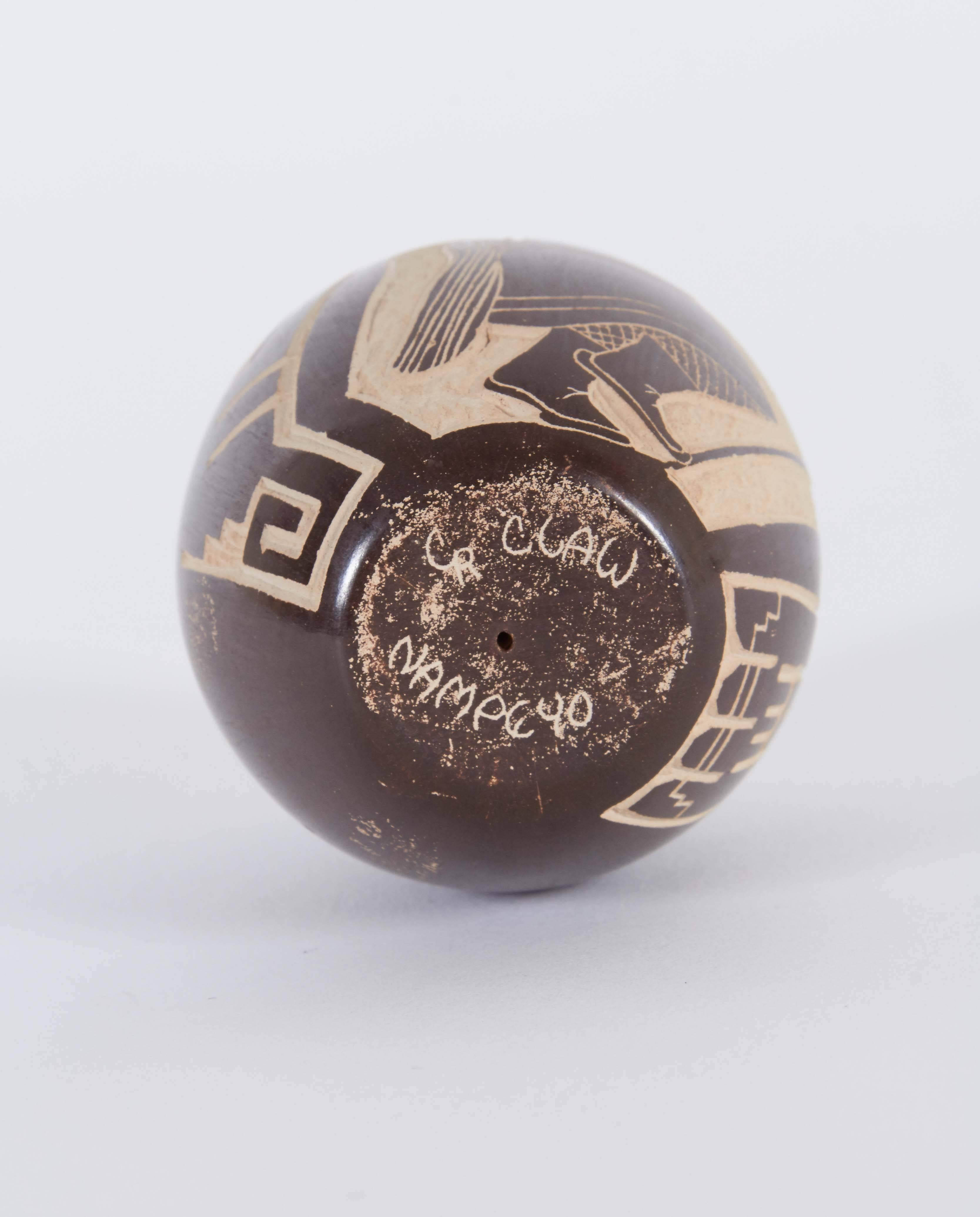 20th Century Carla Claw Nampeyo Brown Seed Pot, Signed