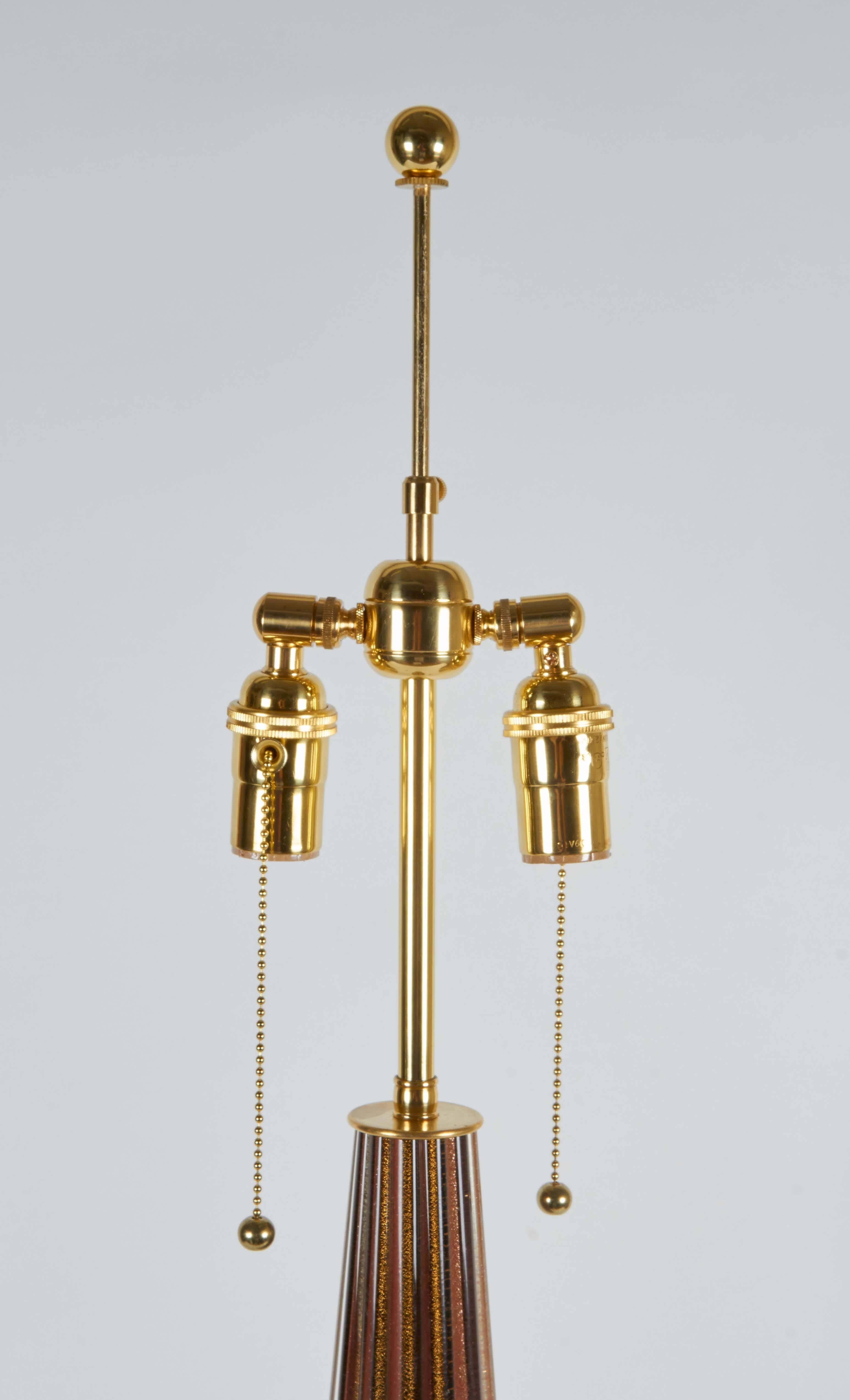Mid-Century Modern Italian Murano Glass Ribbed Lamp on Lucite Base