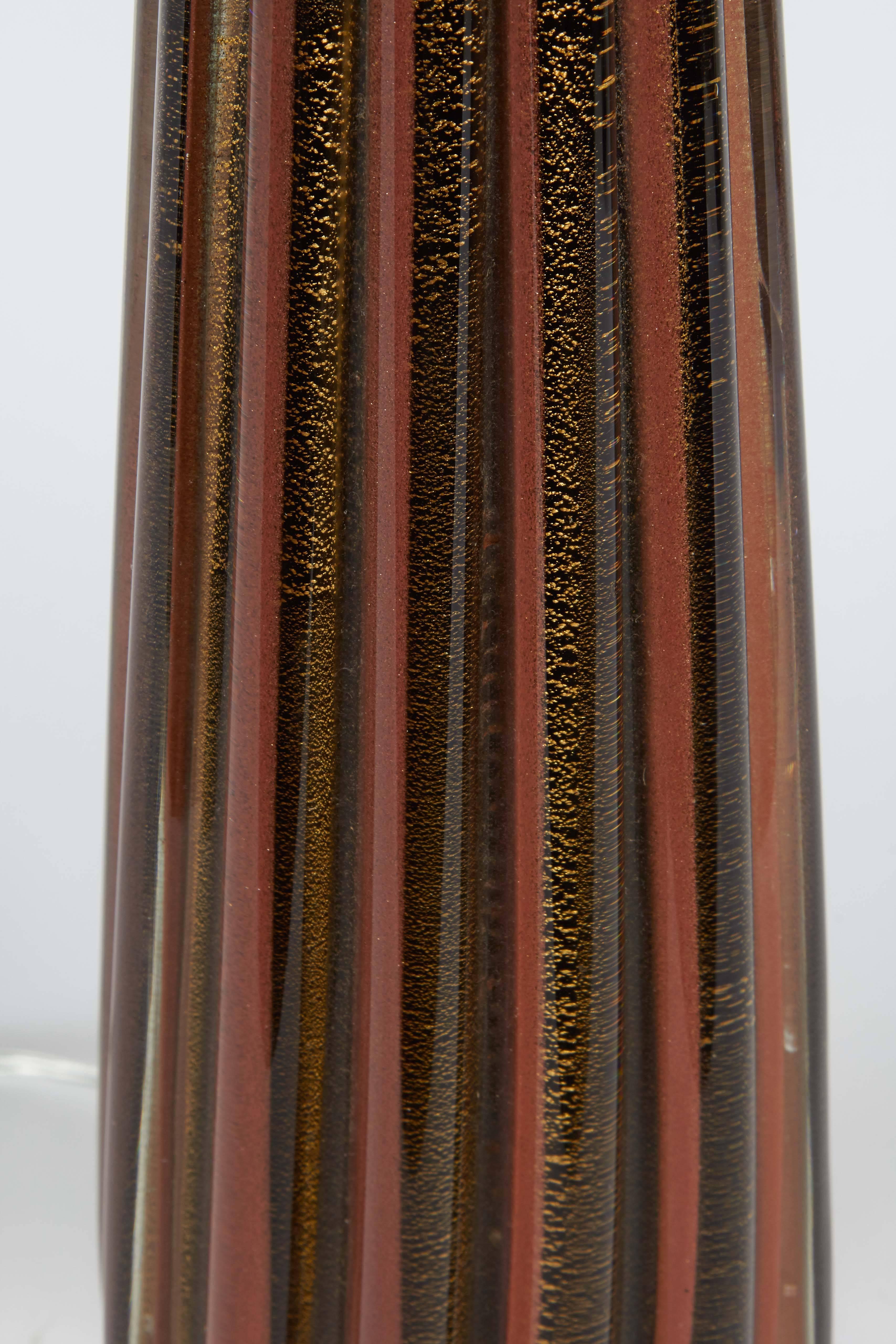 Mid-20th Century Italian Murano Glass Ribbed Lamp on Lucite Base
