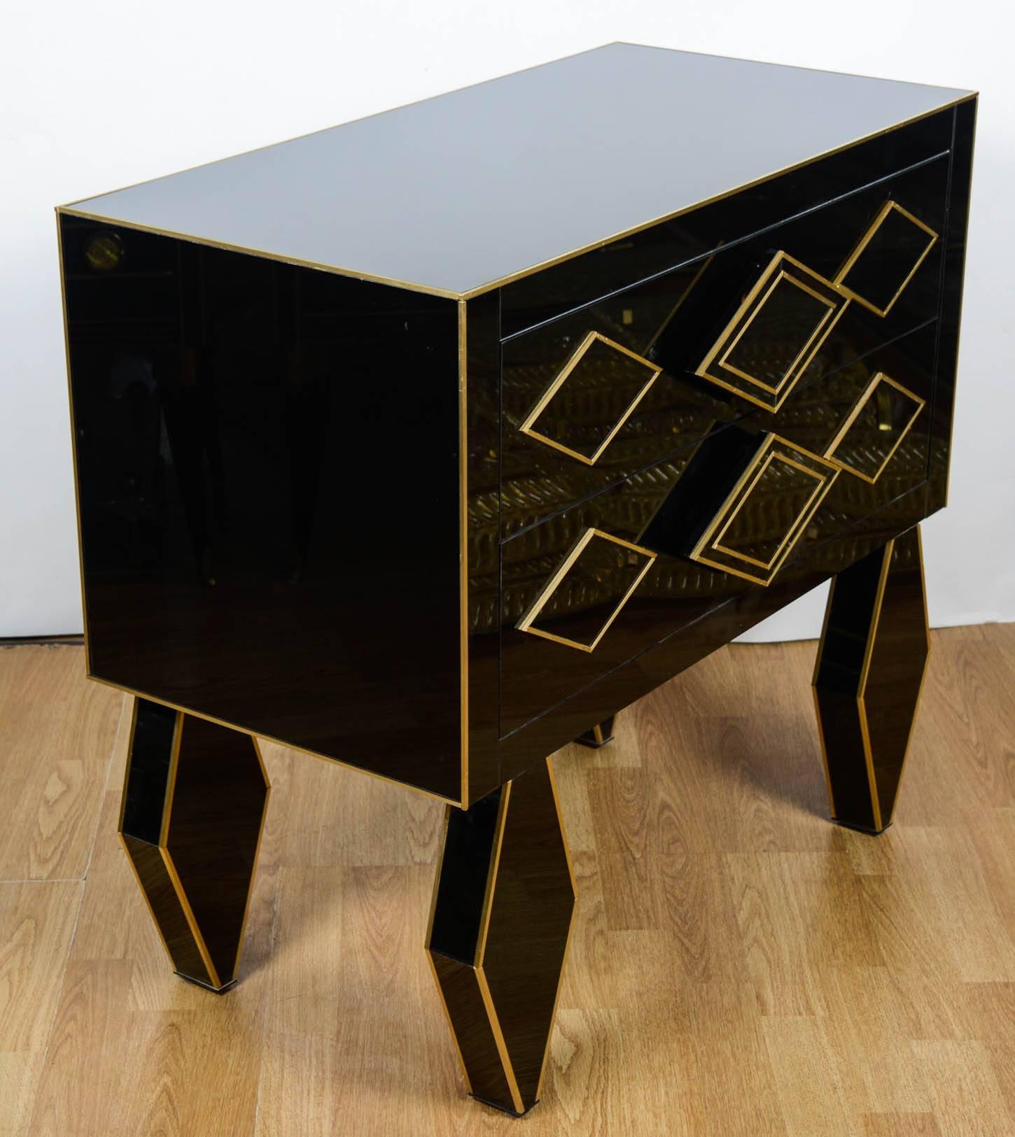 Pair of Nightstands in Teinted Glass and Brass 1
