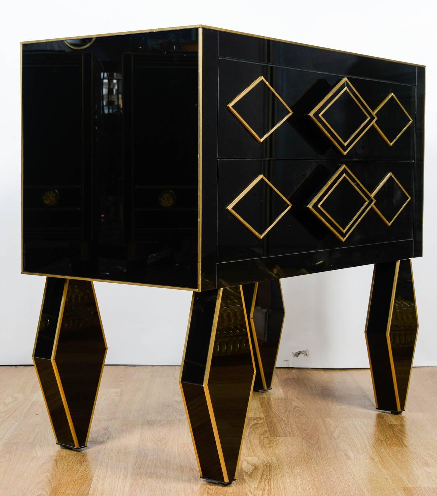 Pair of Nightstands in Teinted Glass and Brass 2