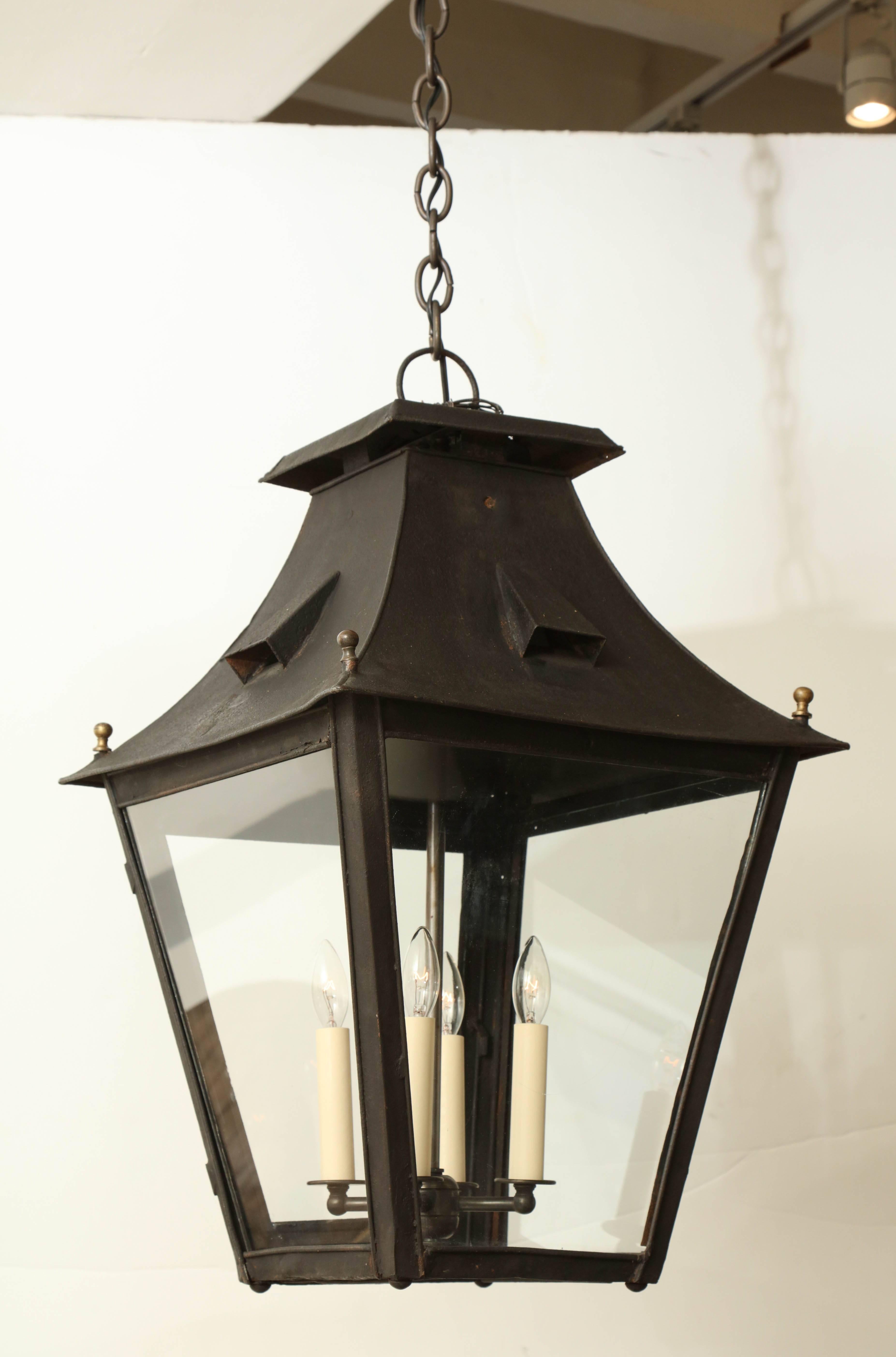 Italian 19th Century Painted Metal and Glass Lantern 4