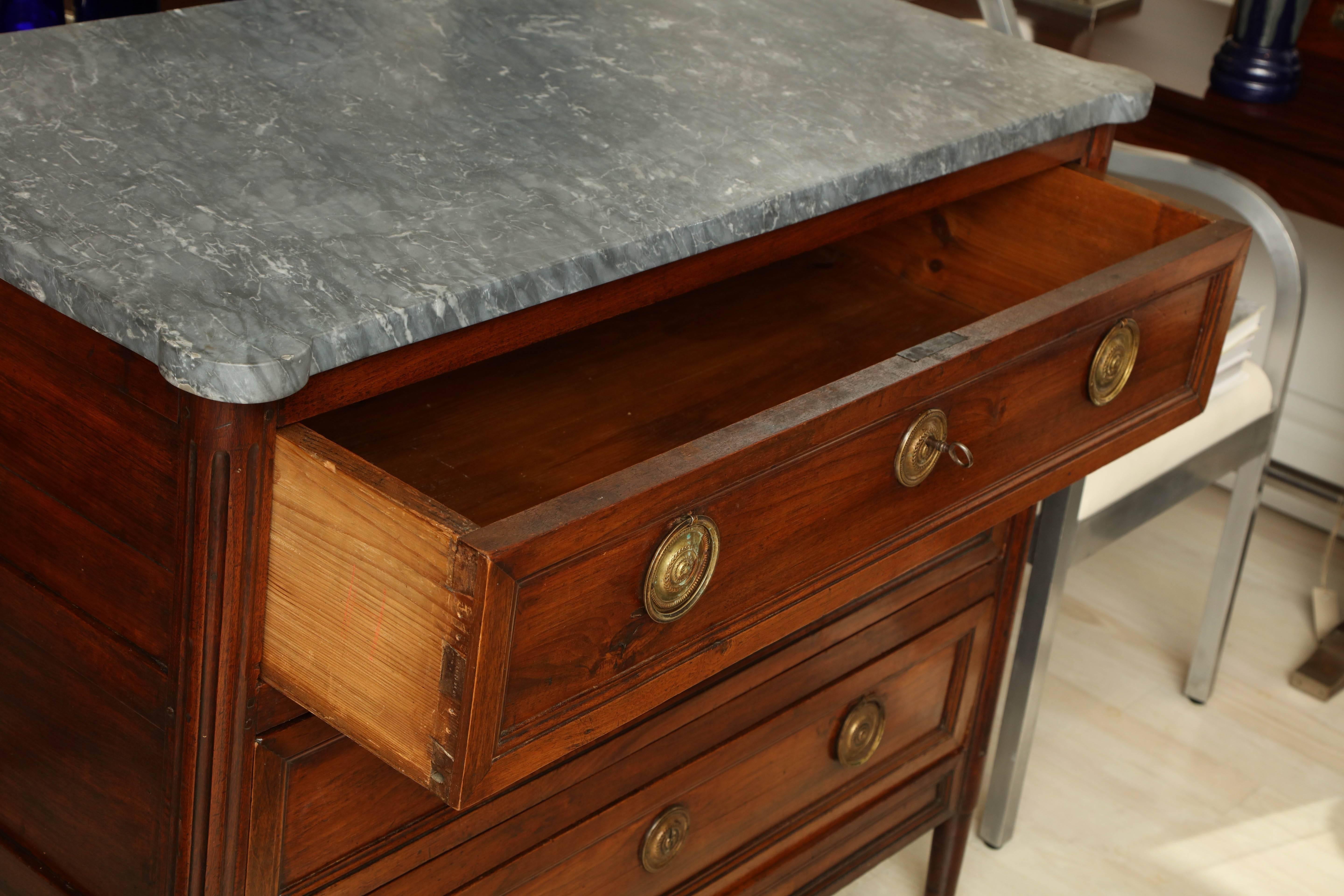 18th Century and Earlier French 18th Century Walnut Commode with Three Drawers and Gray Marble Top