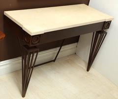 Iron Console Table with Tapered Legs and Marble Top, France, circa 1960