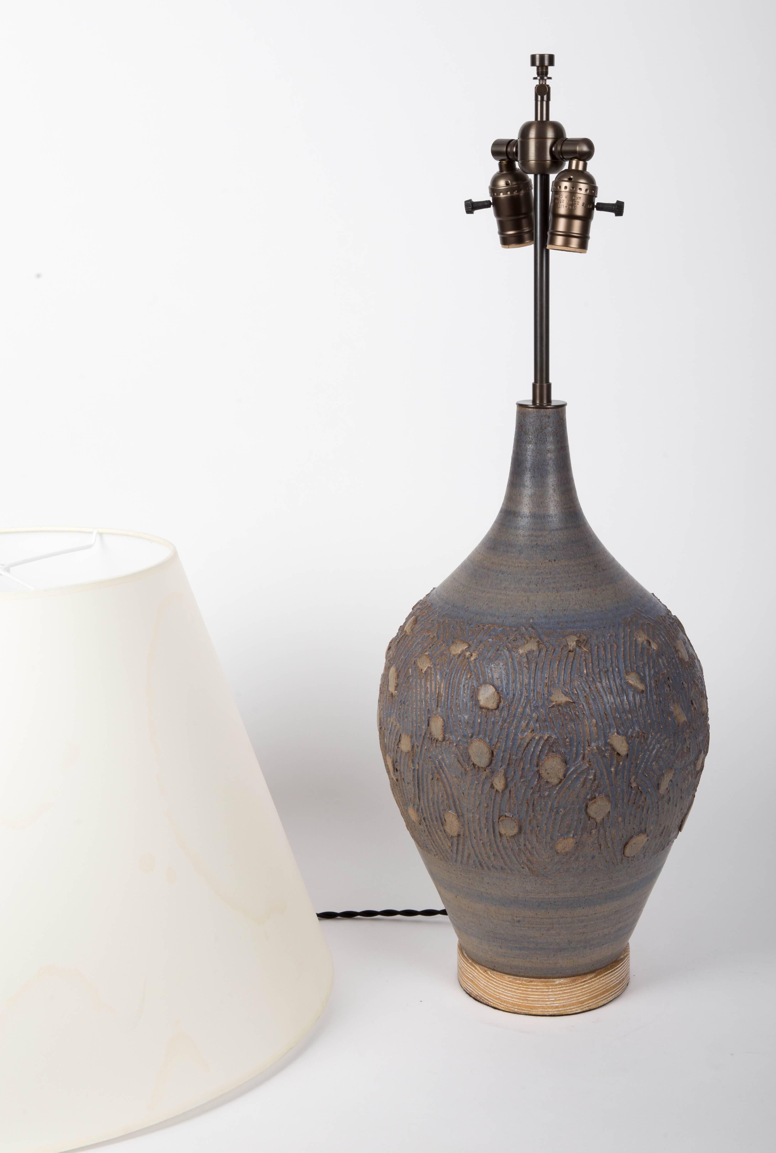 Blue Ceramic Lamp with a Cerused Oak Base 2