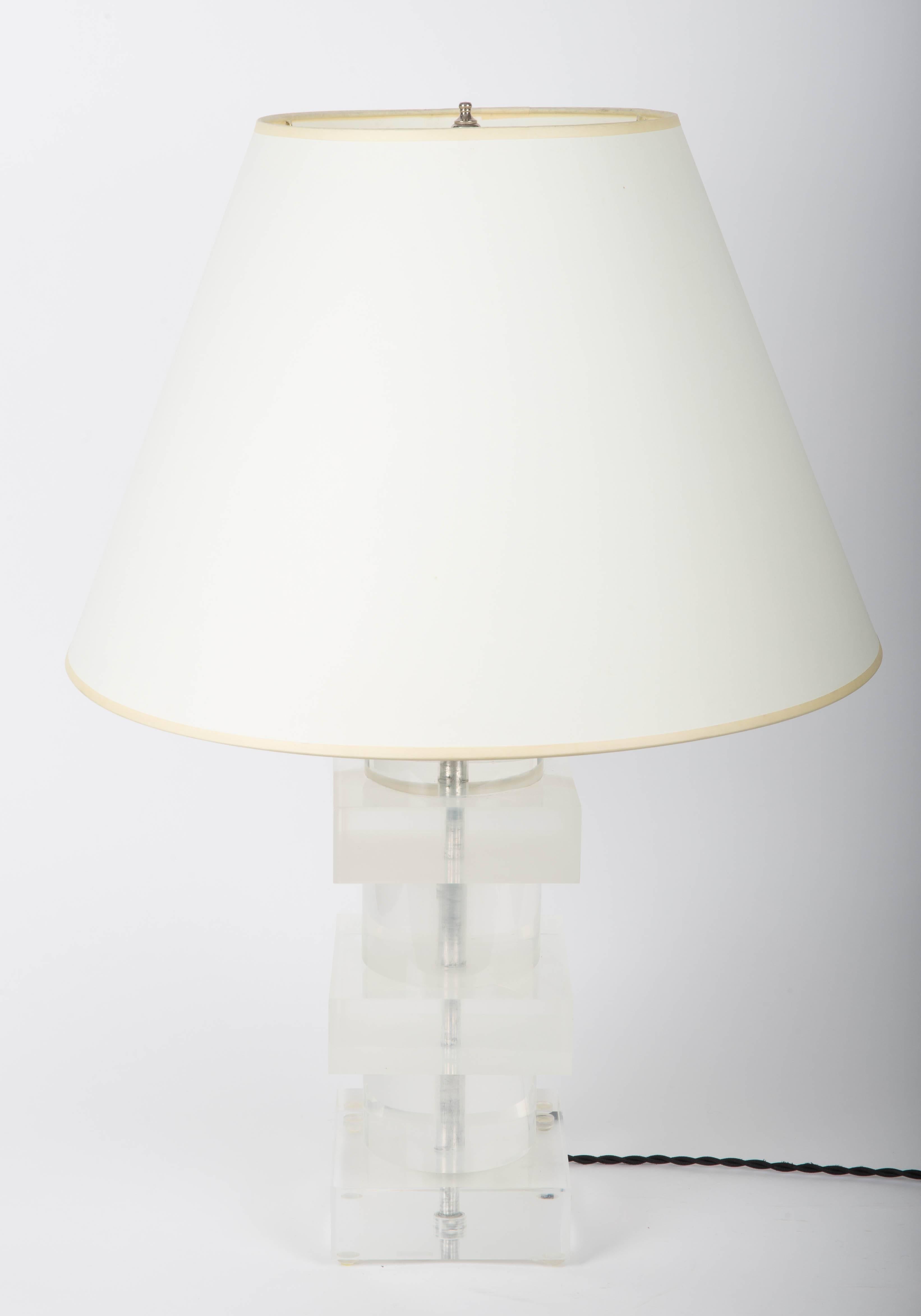 American Stacked Geometric Lucite Table Lamp