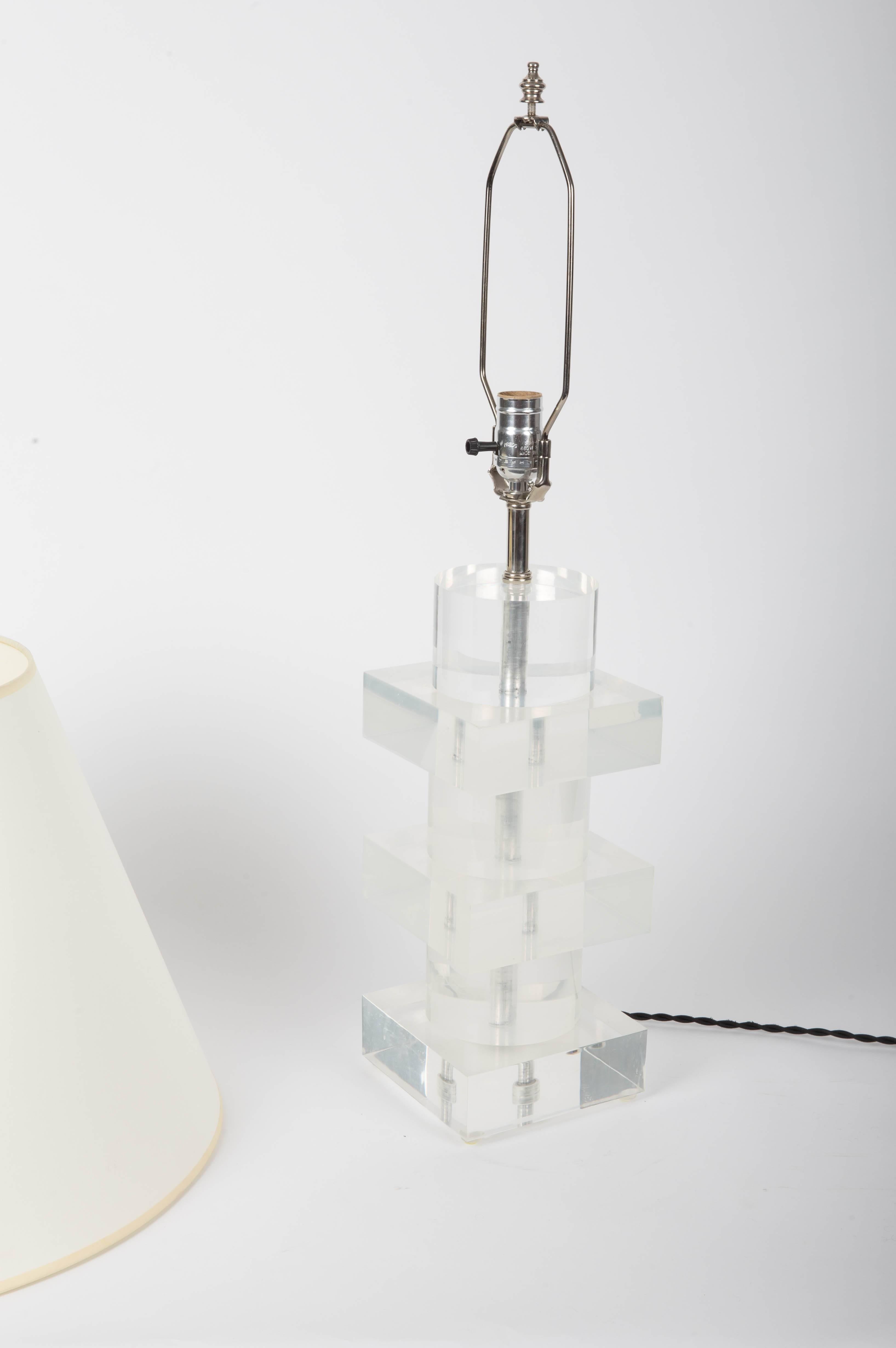 Mid-20th Century Stacked Geometric Lucite Table Lamp