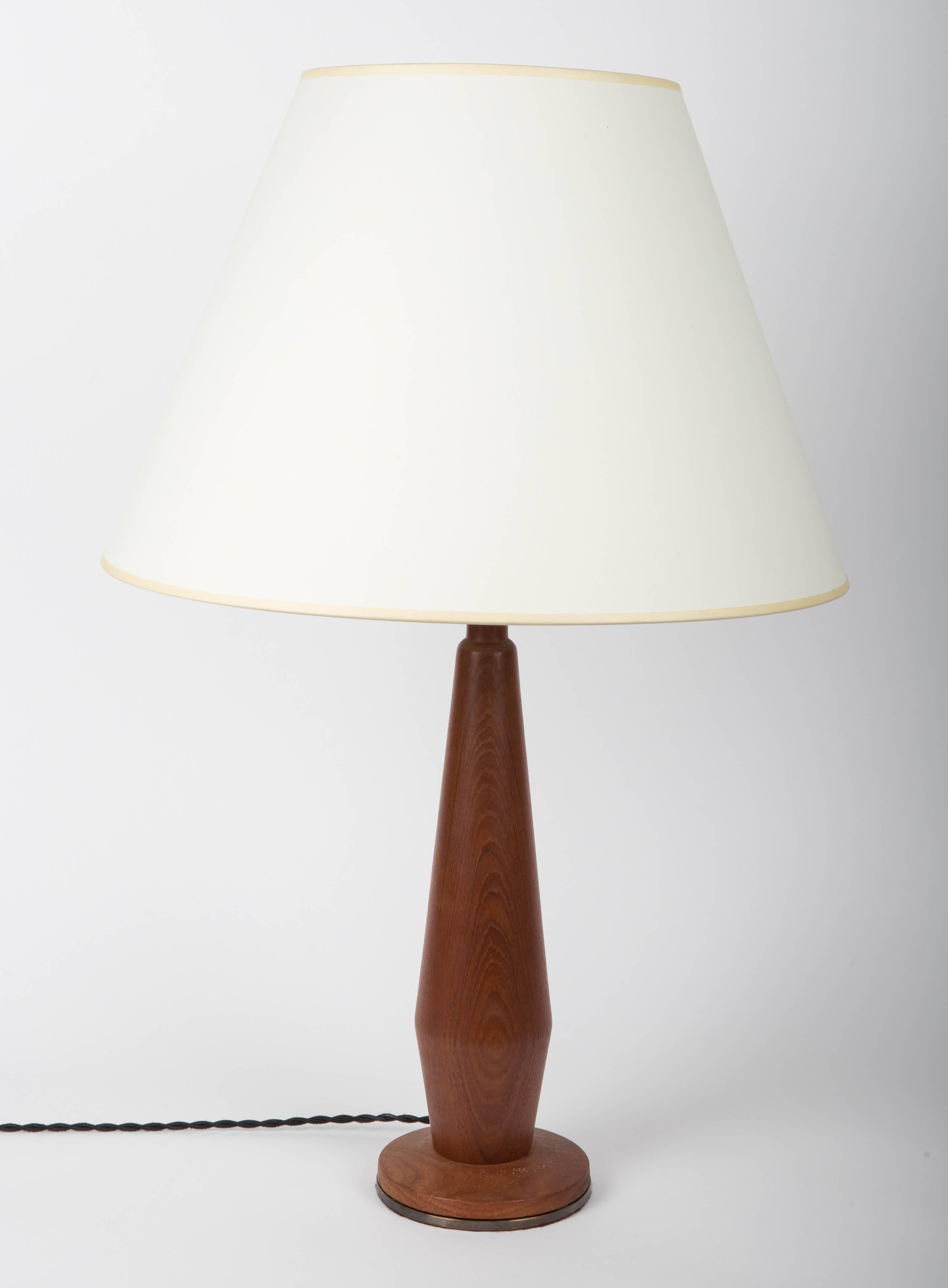 Pair of Teak Lamps with Bronze Bases In Excellent Condition In New York City, NY