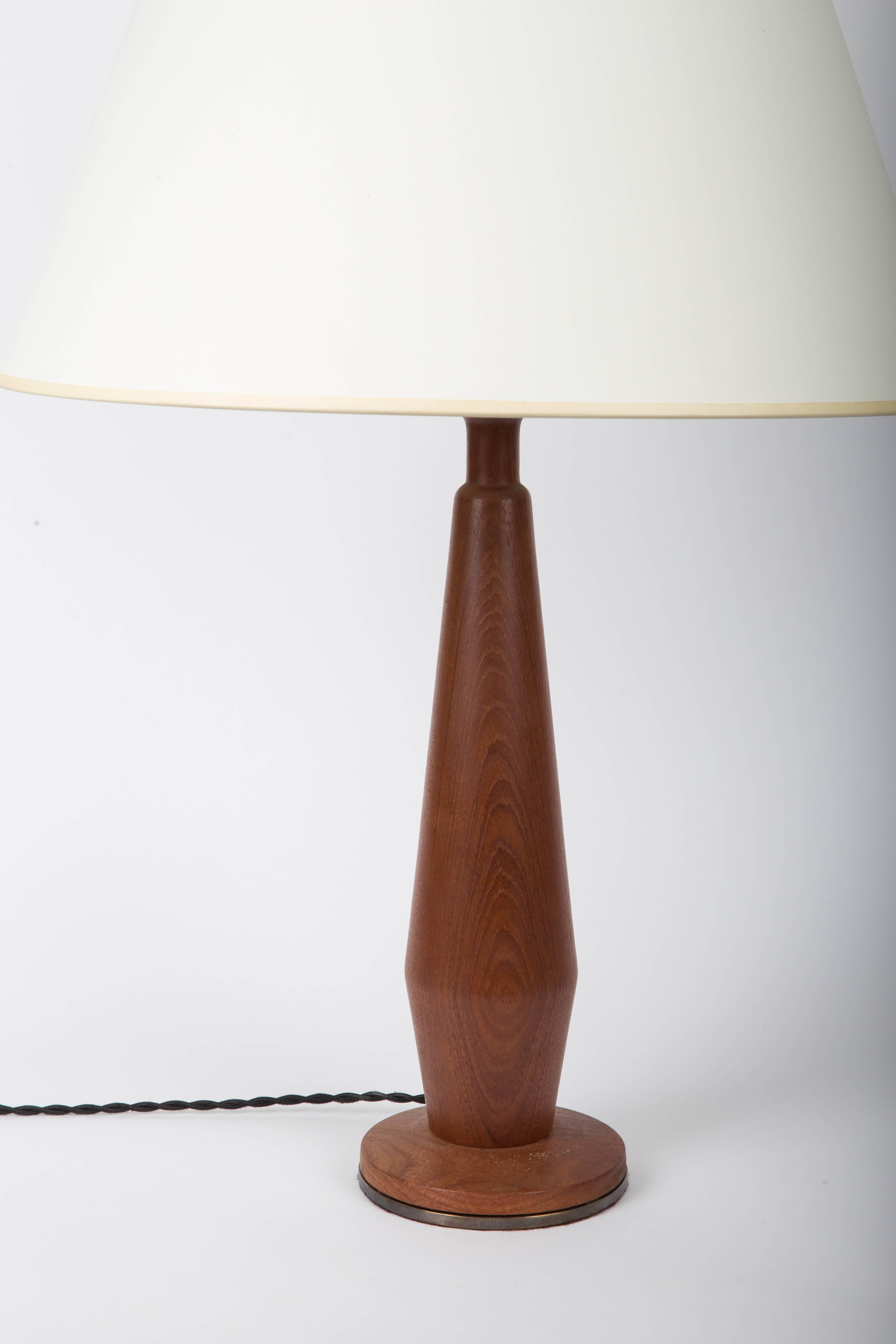 20th Century Pair of Teak Lamps with Bronze Bases