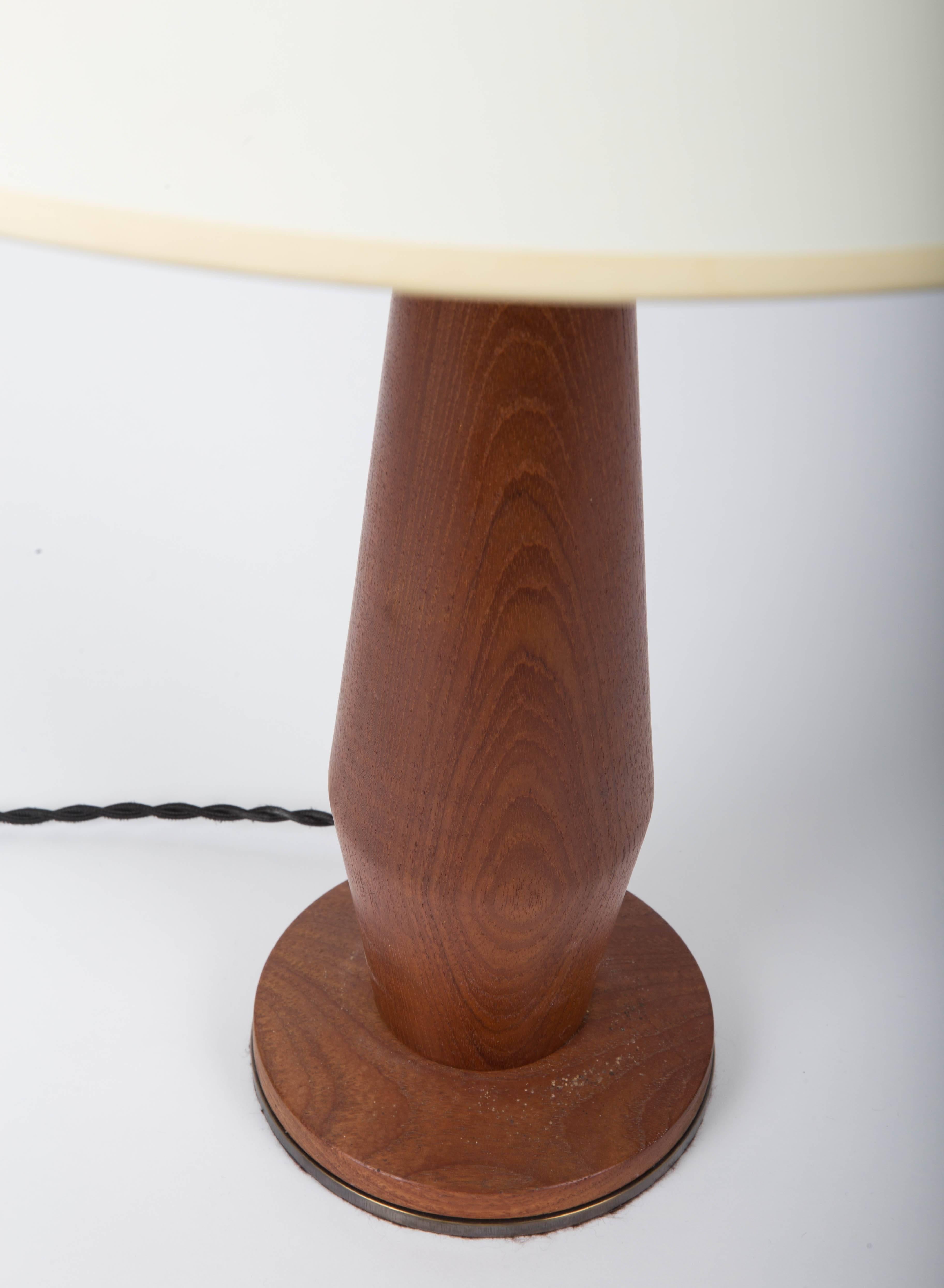 Pair of Teak Lamps with Bronze Bases 1