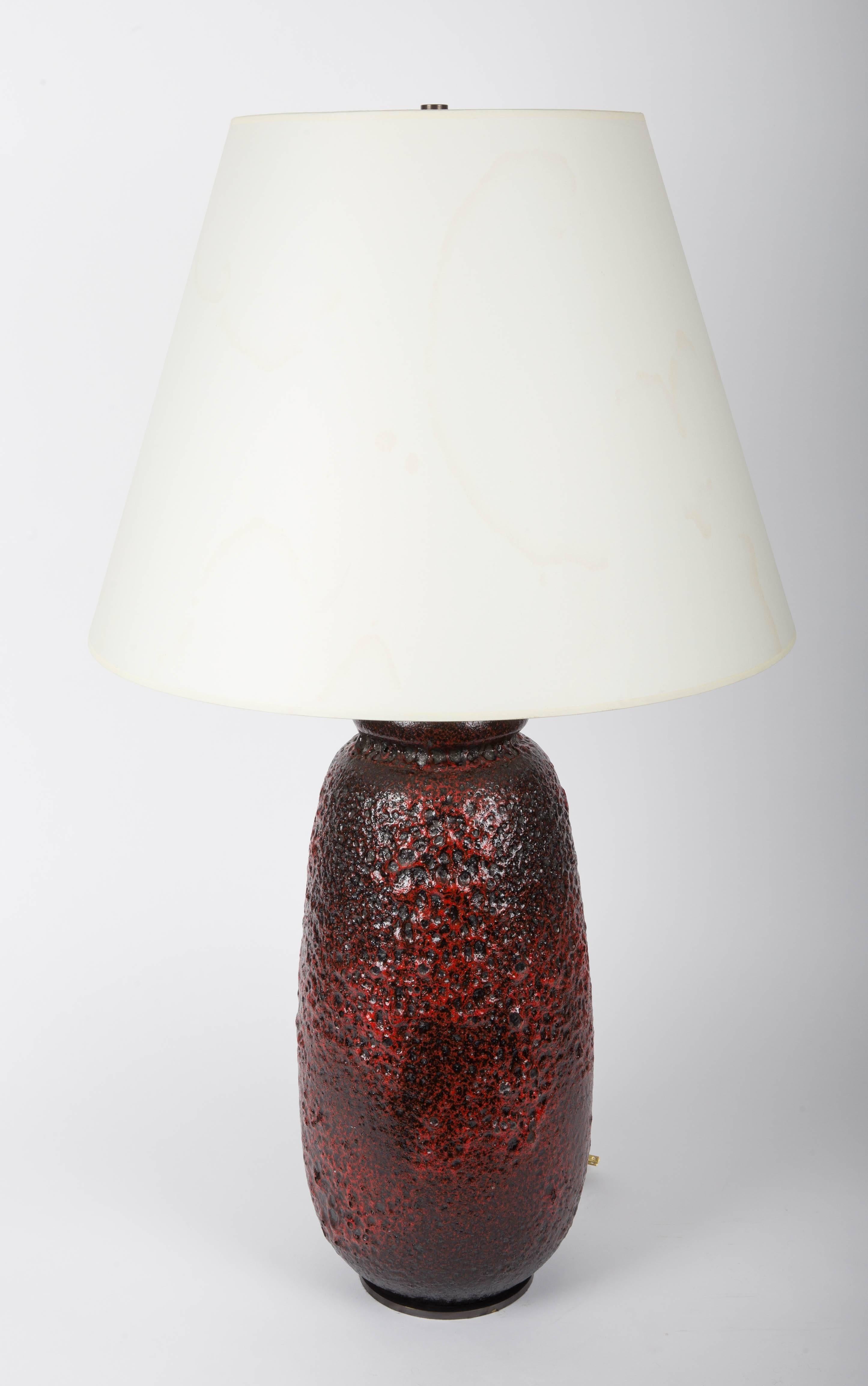 German Red Volcanic Glazed Vase Converted into Lamp
