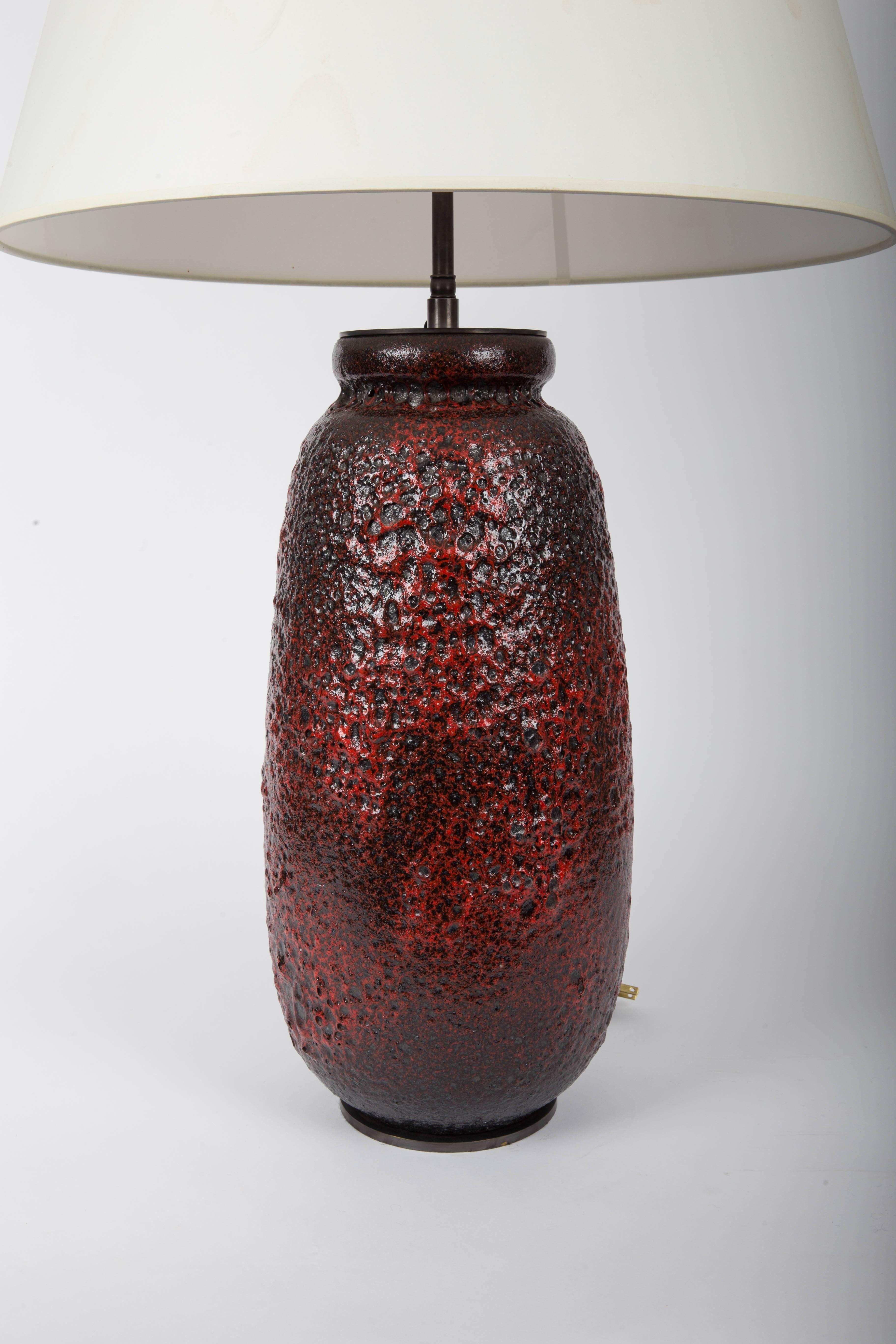 Red Volcanic Glazed Vase Converted into Lamp In Excellent Condition In New York City, NY