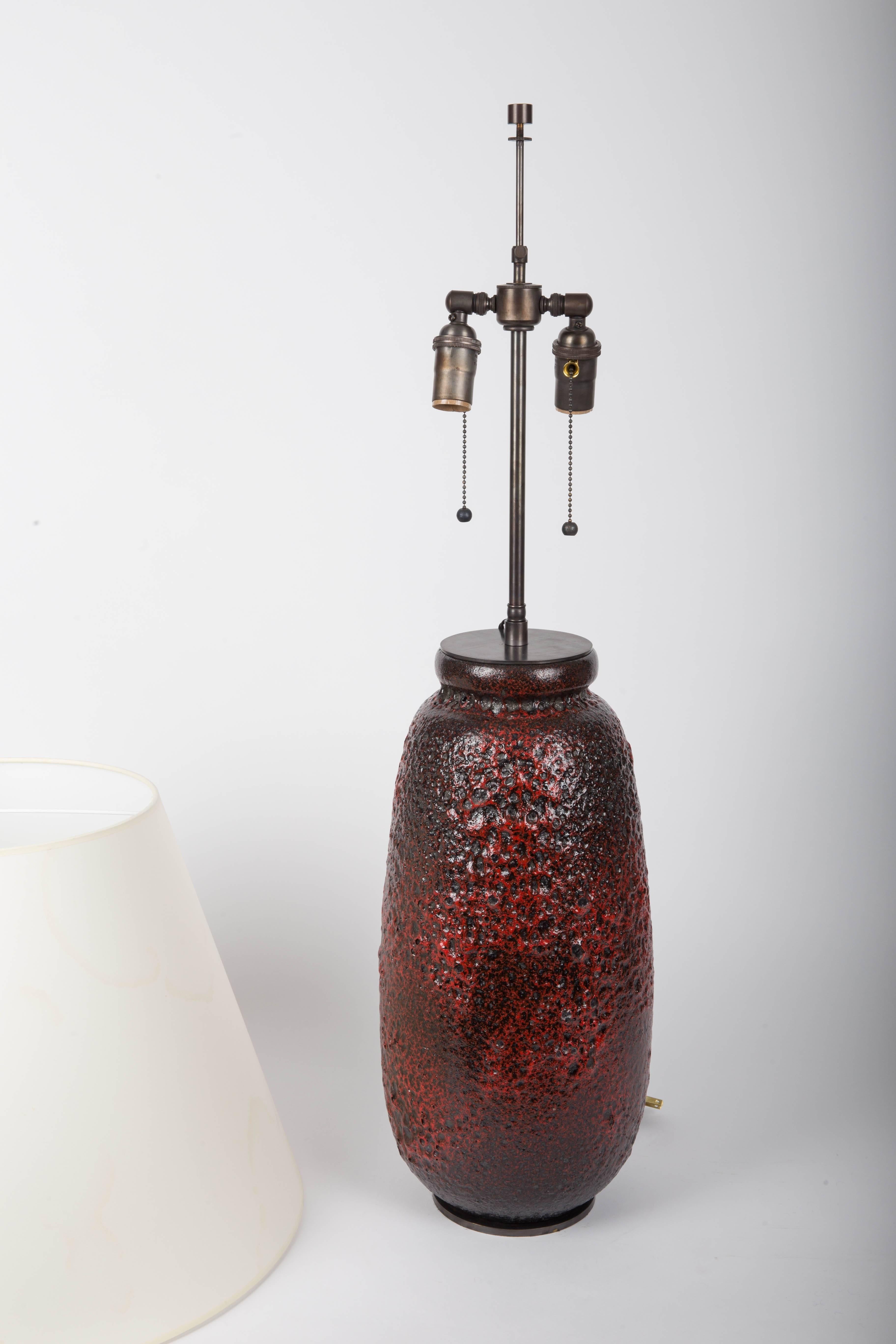 Red Volcanic Glazed Vase Converted into Lamp 1