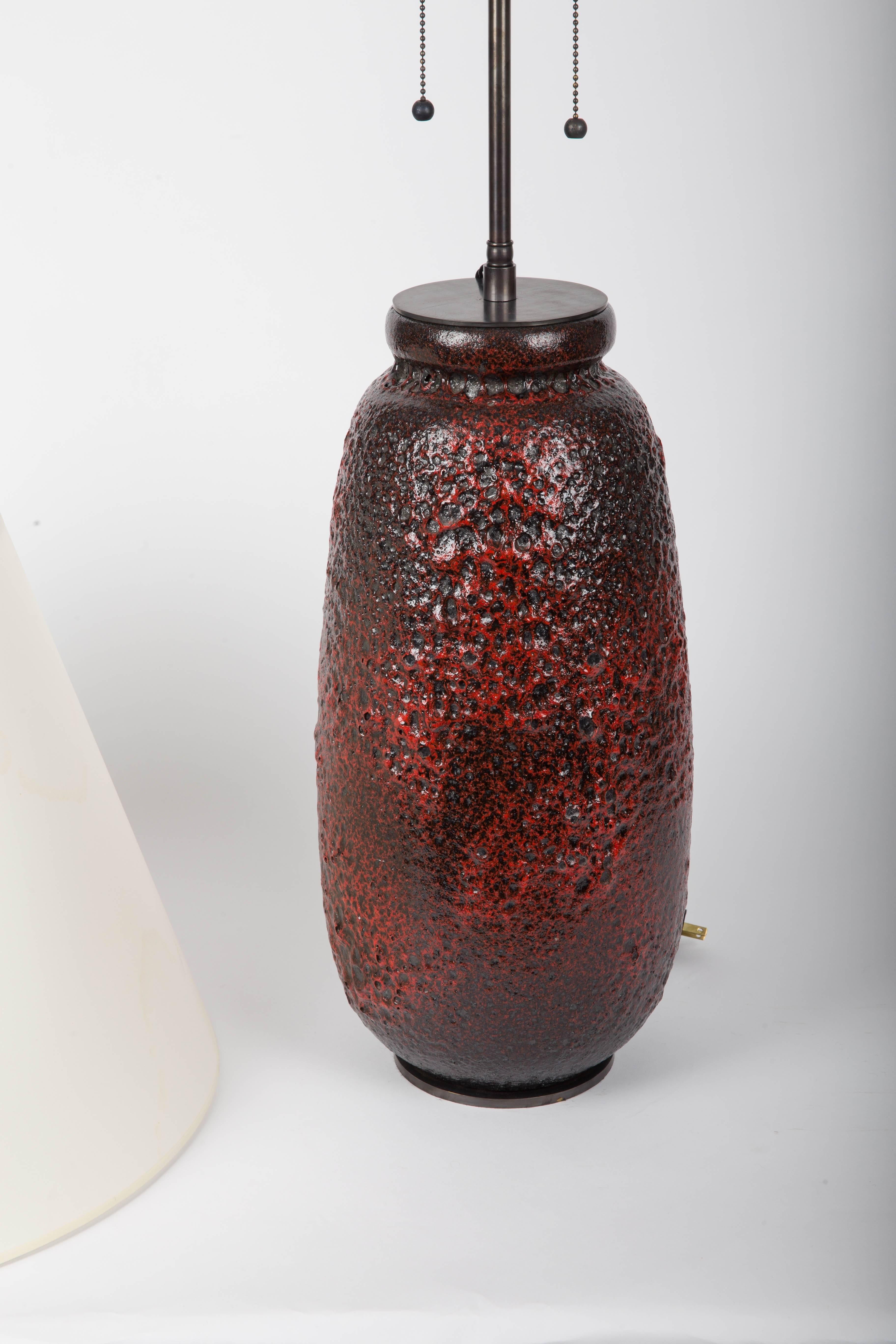 Red Volcanic Glazed Vase Converted into Lamp 2