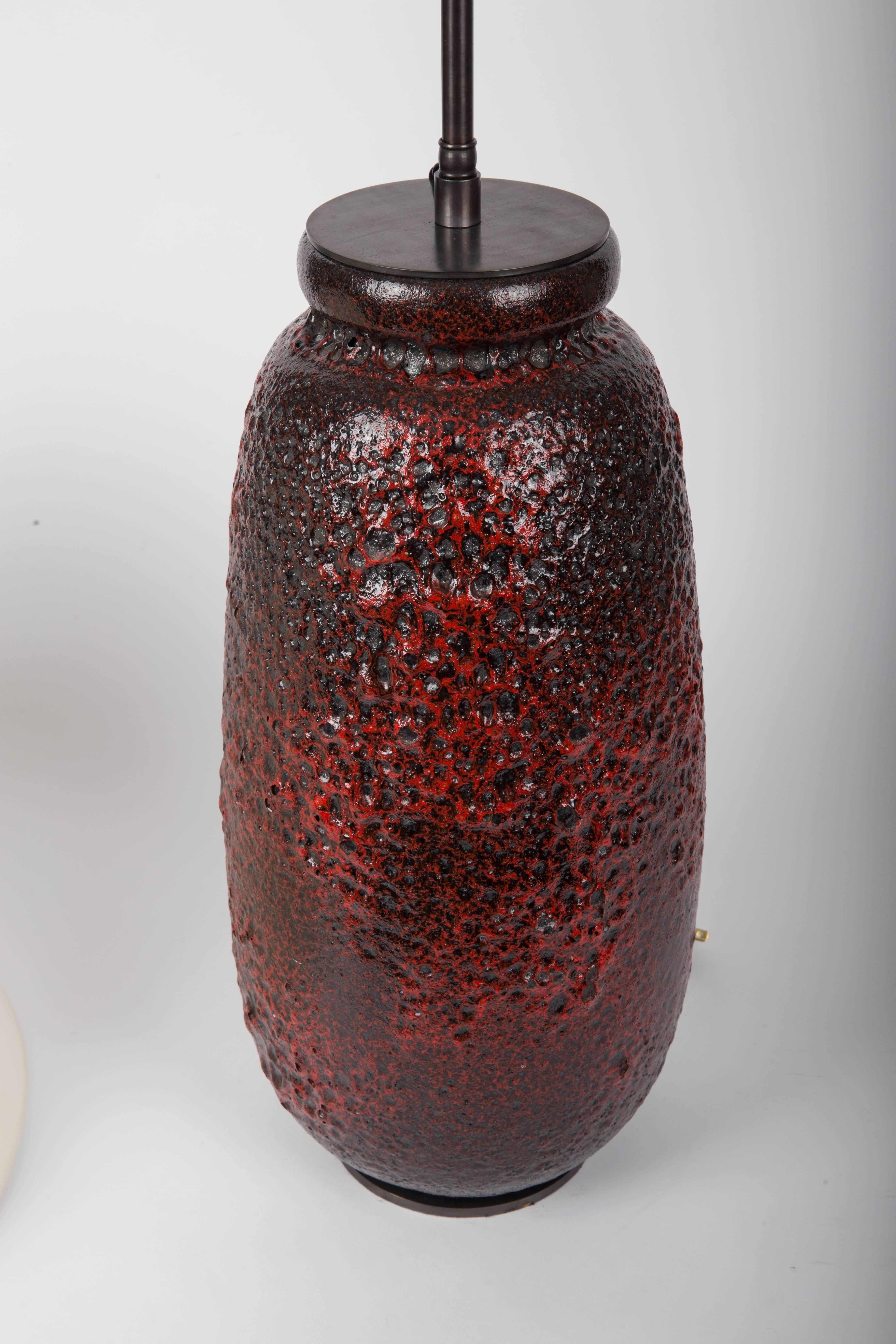 Red Volcanic Glazed Vase Converted into Lamp 4