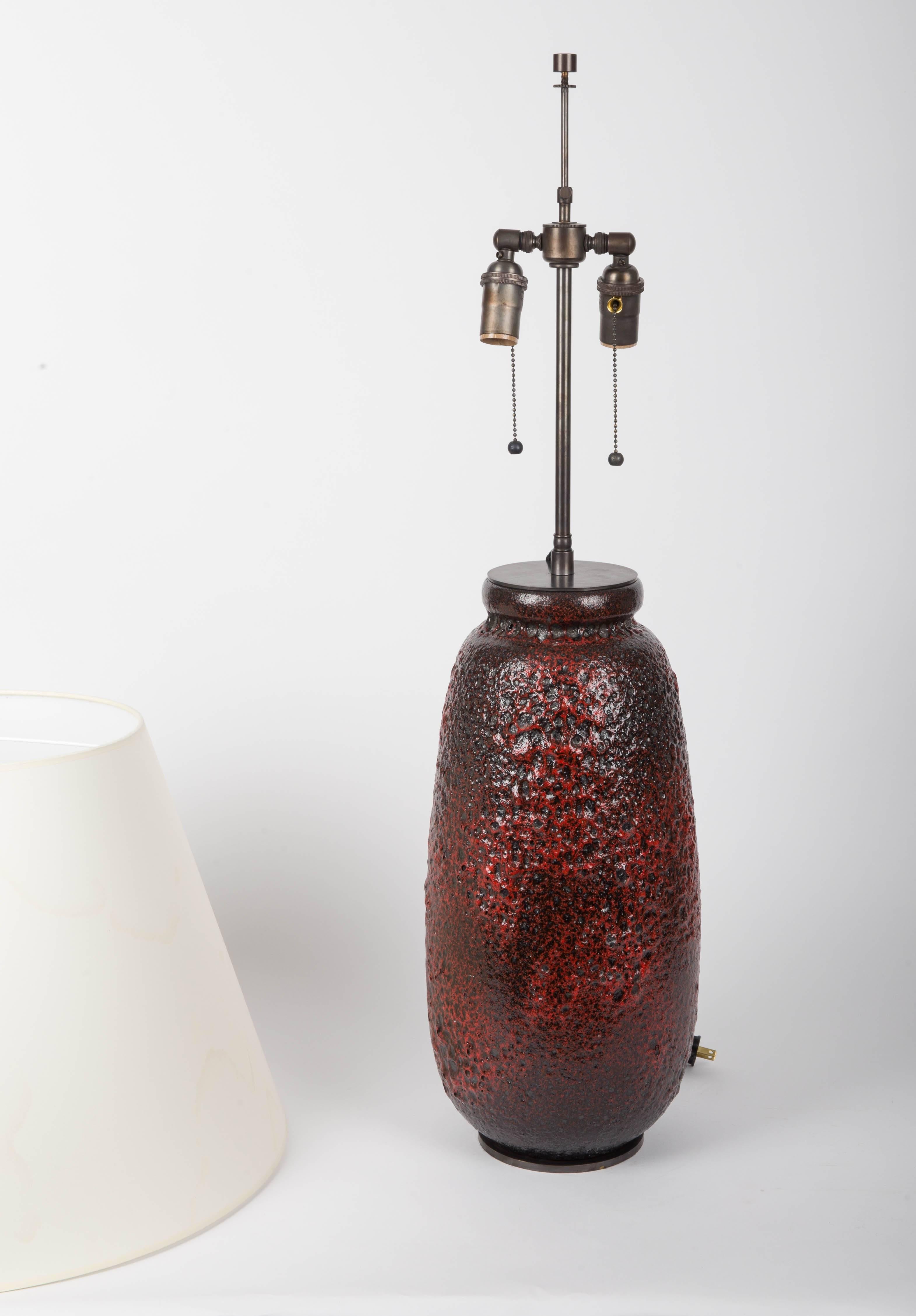 Red Volcanic Glazed Vase Converted into Lamp 5