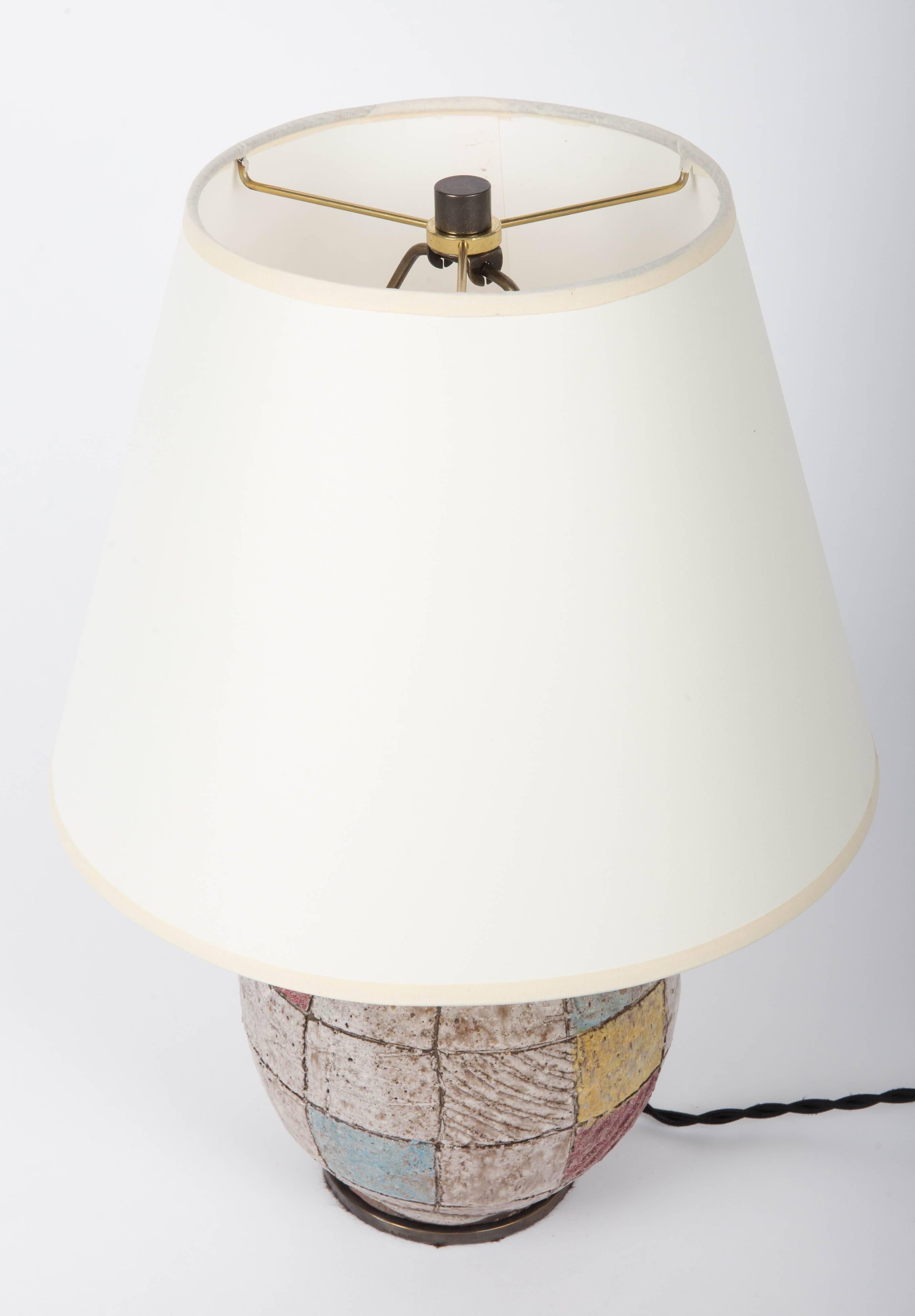 Small Color Block Ceramic Lamp in the Syle of Bitossi In Excellent Condition In New York City, NY