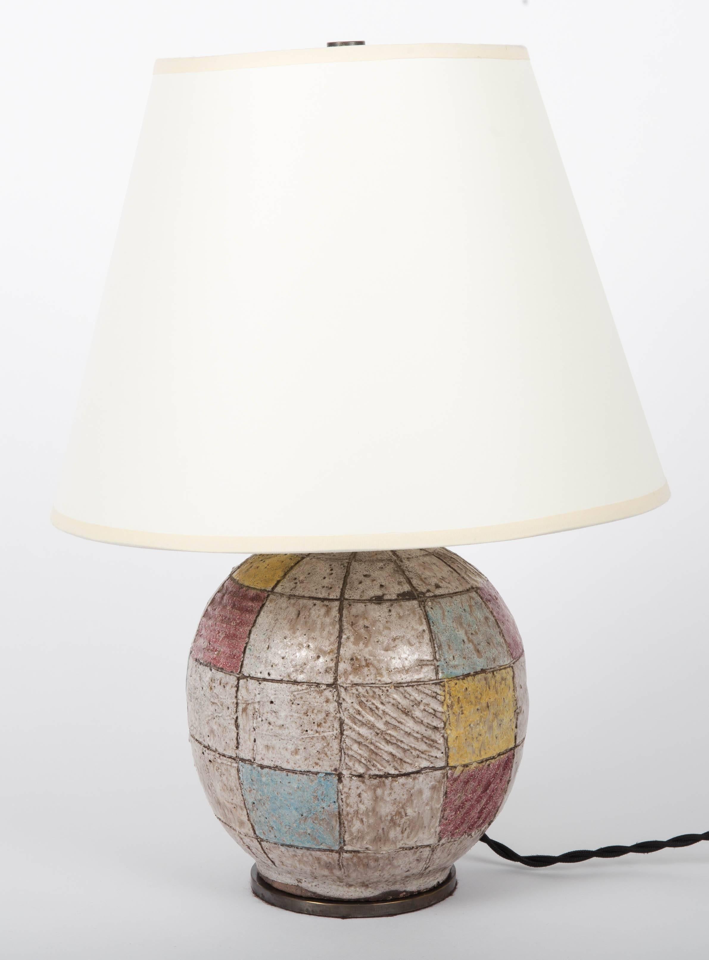 Mid-20th Century Small Color Block Ceramic Lamp in the Syle of Bitossi