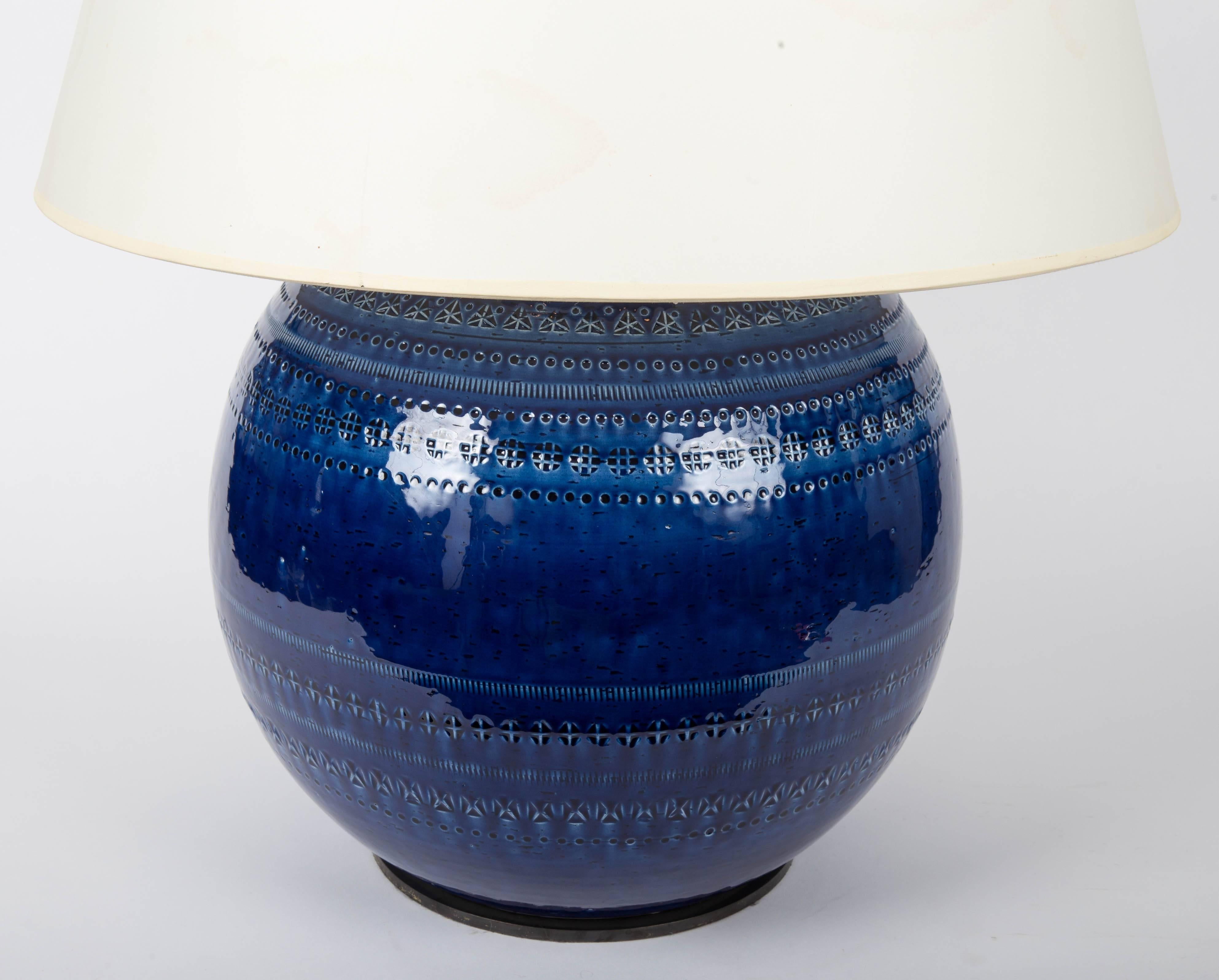 Italian Blue Ceramic Table Lamp by Bitossi