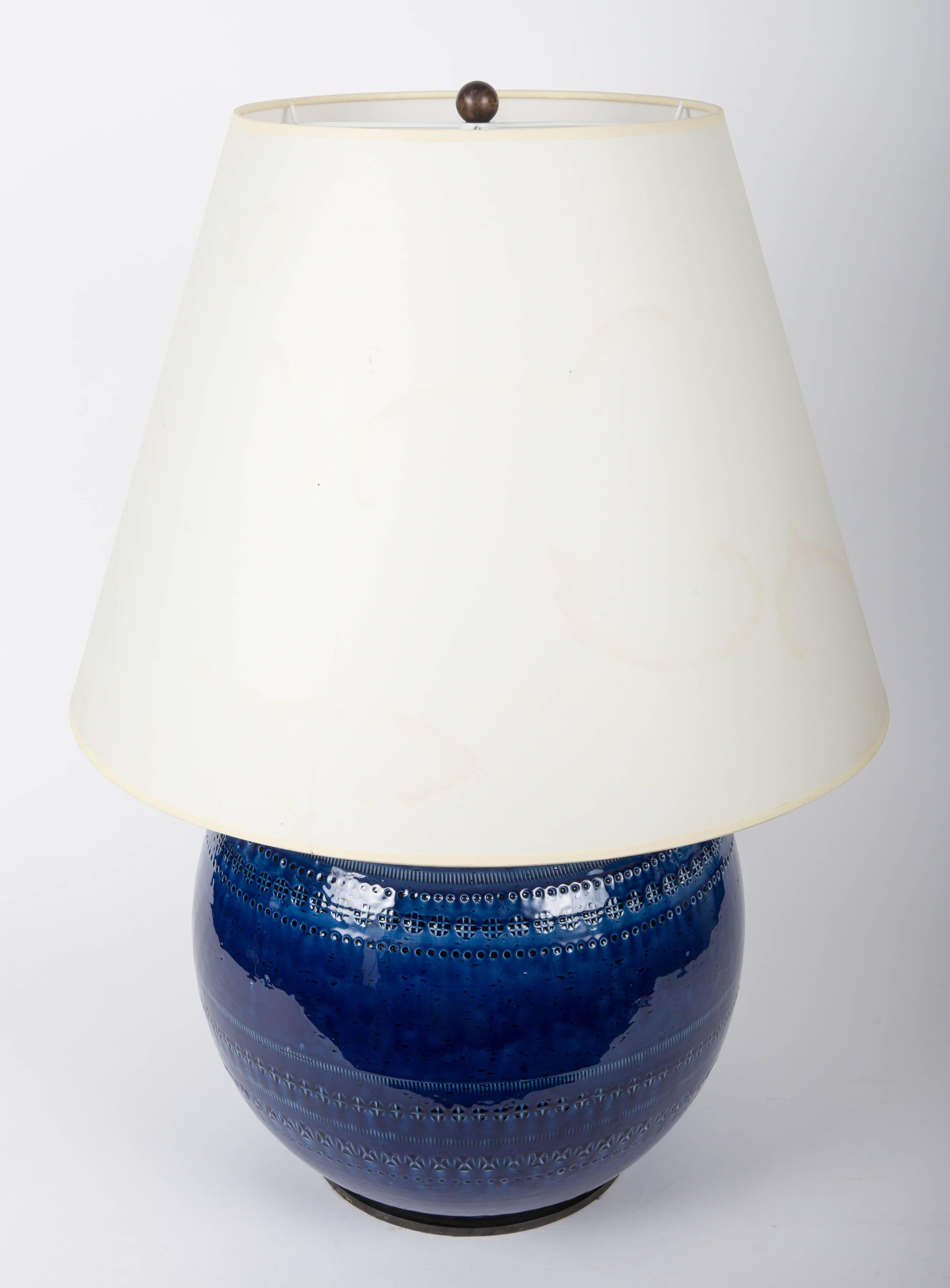 Blue Ceramic Table Lamp by Bitossi In Excellent Condition In New York City, NY