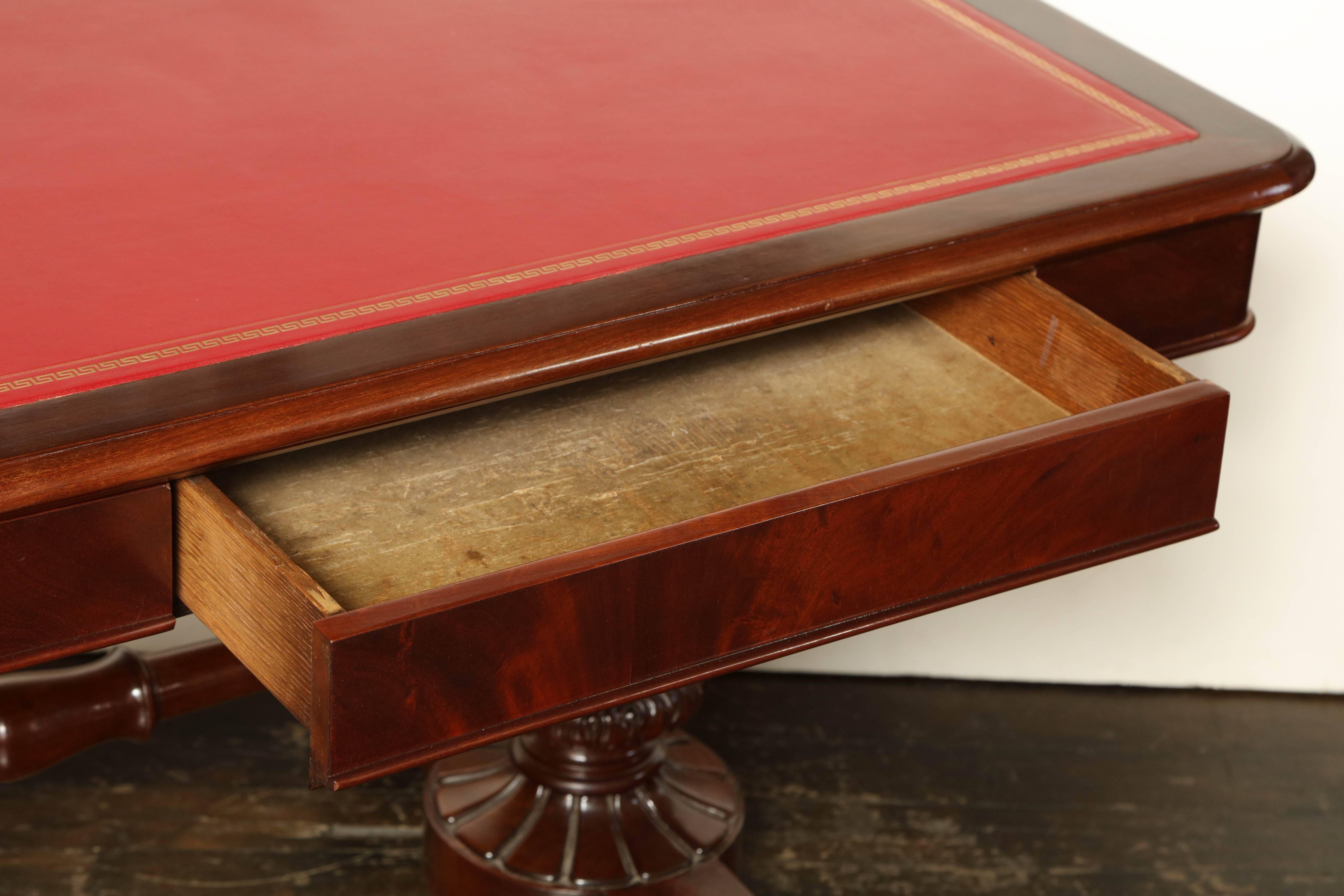 Mid-19th Century English, Two-Drawer Mahogany Desk with Leather Top 1