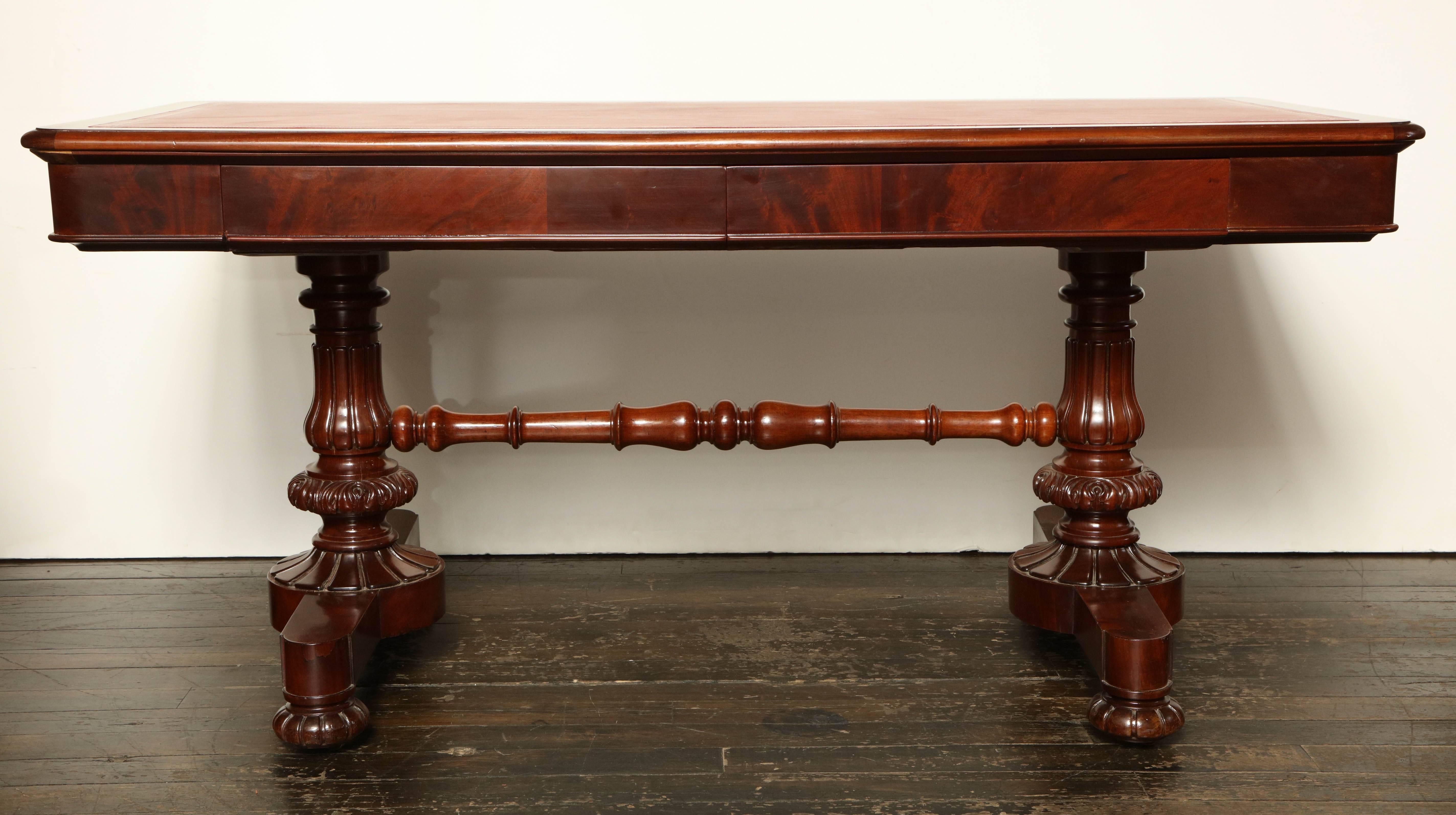 Mid-19th Century English, Two-Drawer Mahogany Desk with Leather Top 4