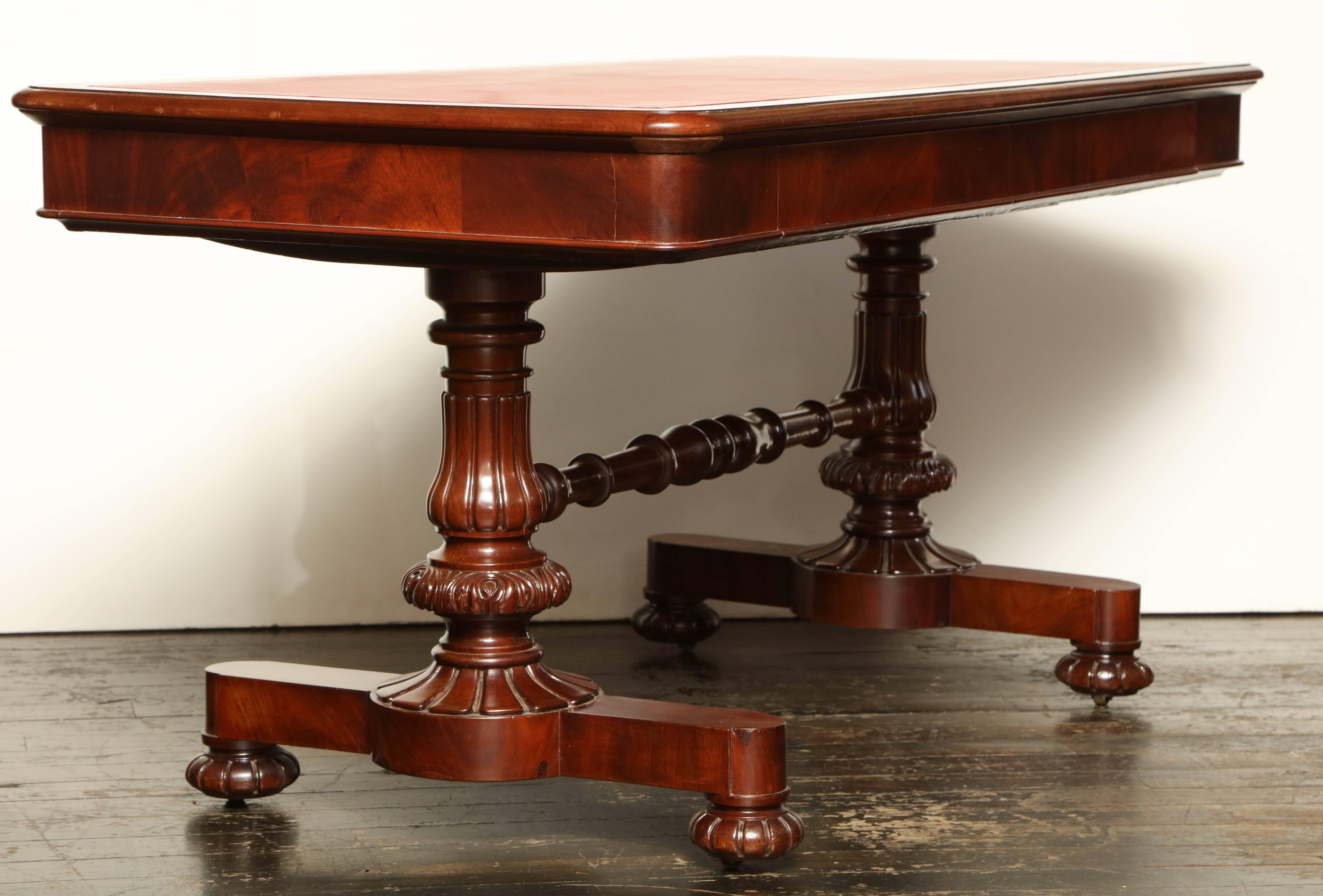 Mid-19th Century English, Two-Drawer Mahogany Desk with Leather Top 5