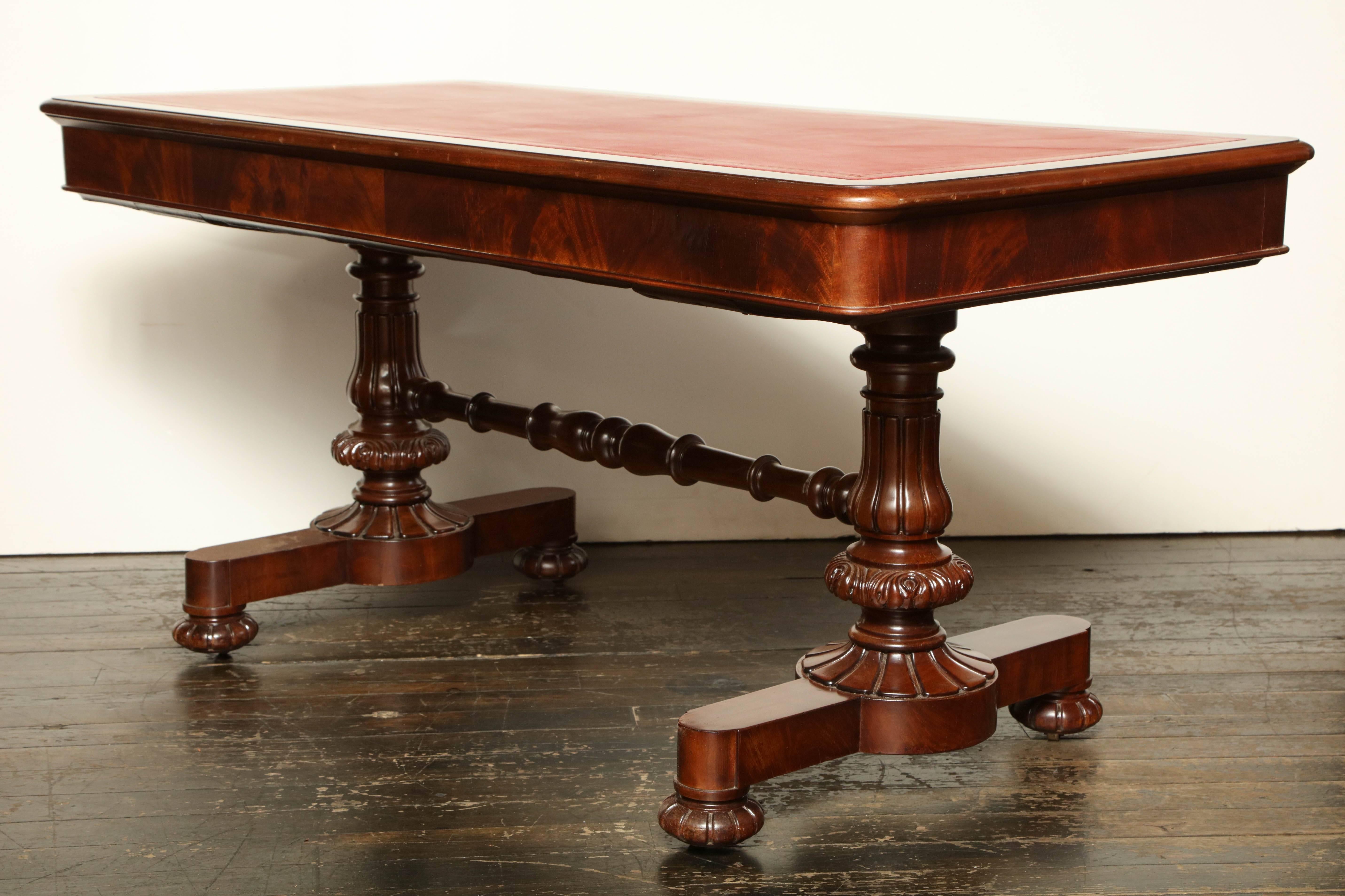 Mid-19th Century English, Two-Drawer Mahogany Desk with Leather Top 7