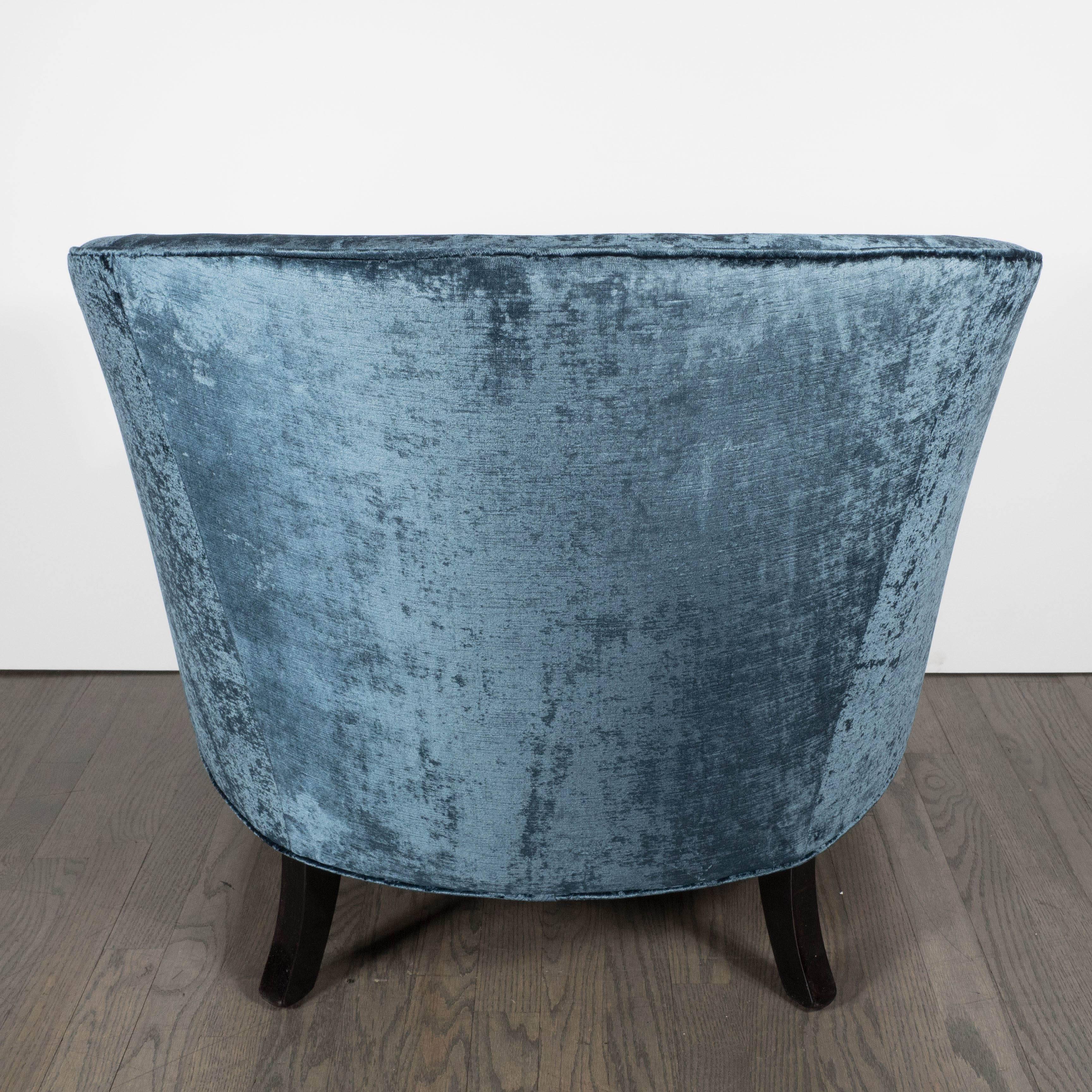 Elegant Pair of Curved-Back Armchairs in Sapphire Blue Velvet by Ward Bennett 1