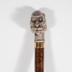 Antique Style Monkey Head Walking Stick with Bamboo Shaft and Brass Collar