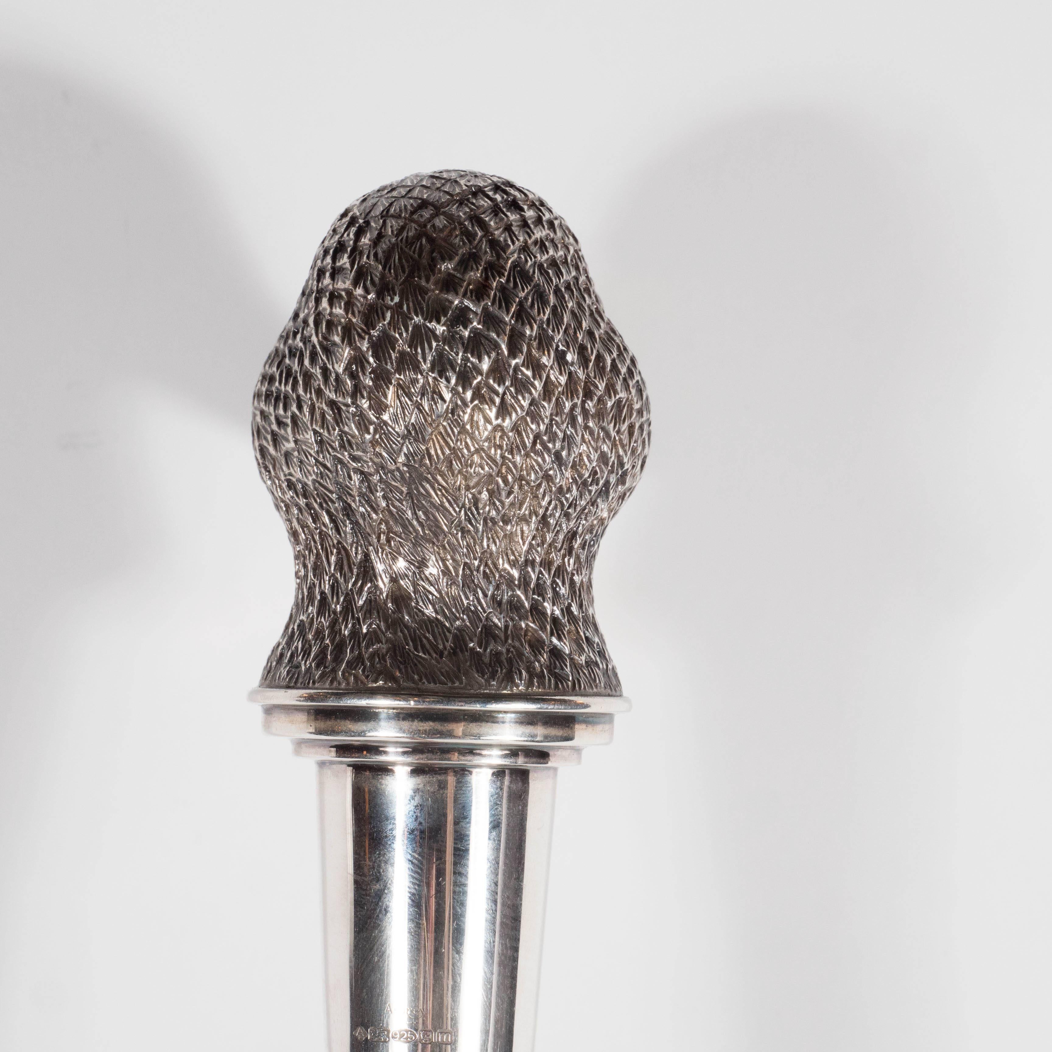 Modern Asprey & Co Sterling Silver, Gilt and Ebony Duck Walking Stick