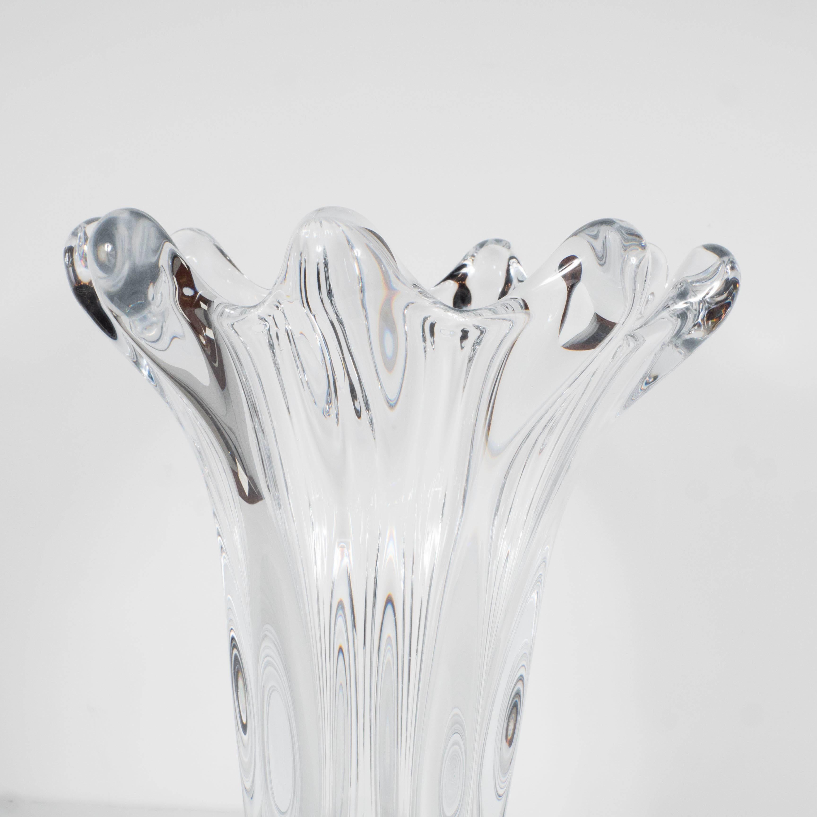French Gorgeous Mid-Century Handblown Crystal Vase by Art Vannes in Floriform Design
