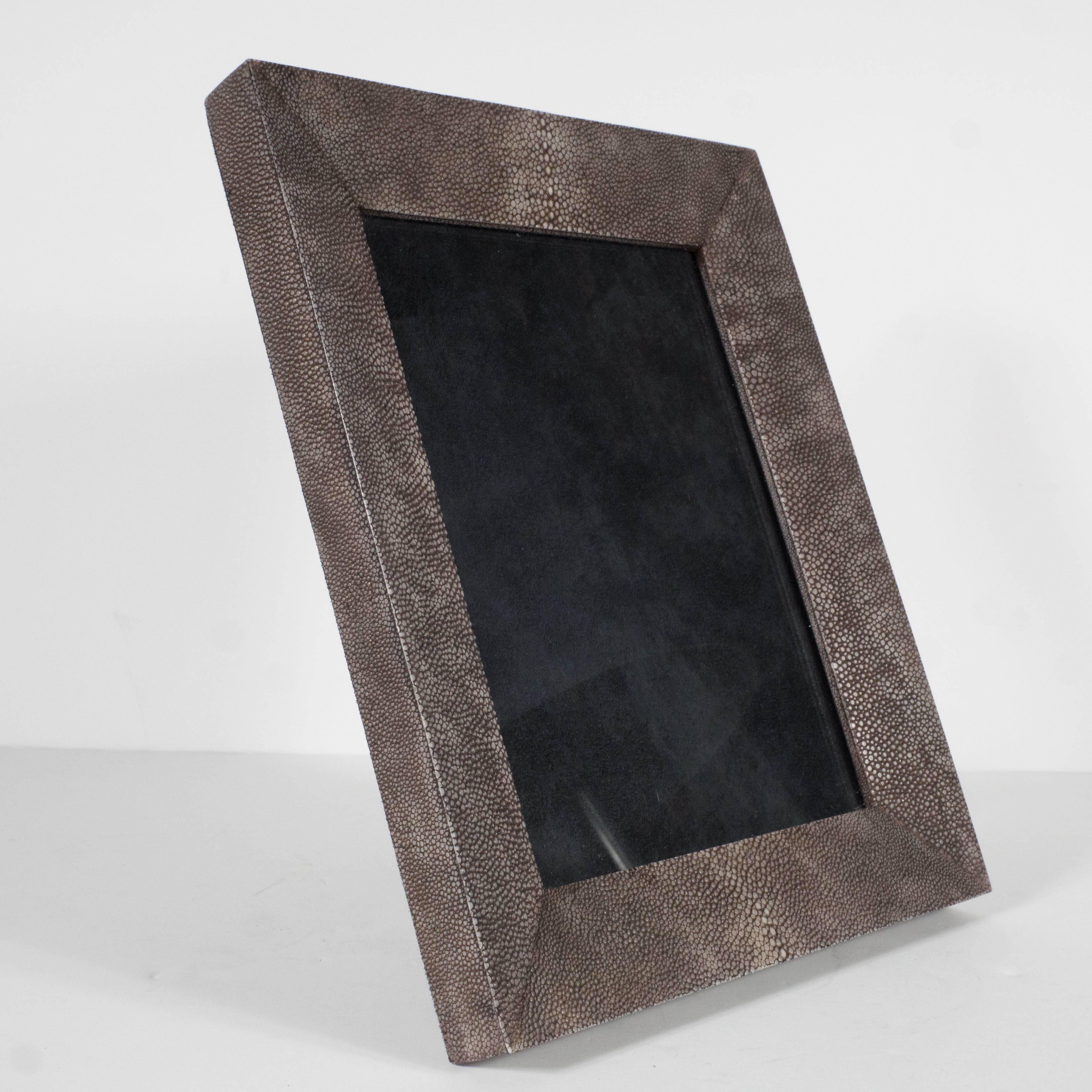 20th Century Modernist Tobacco Shagreen-Wrapped Picture Frame