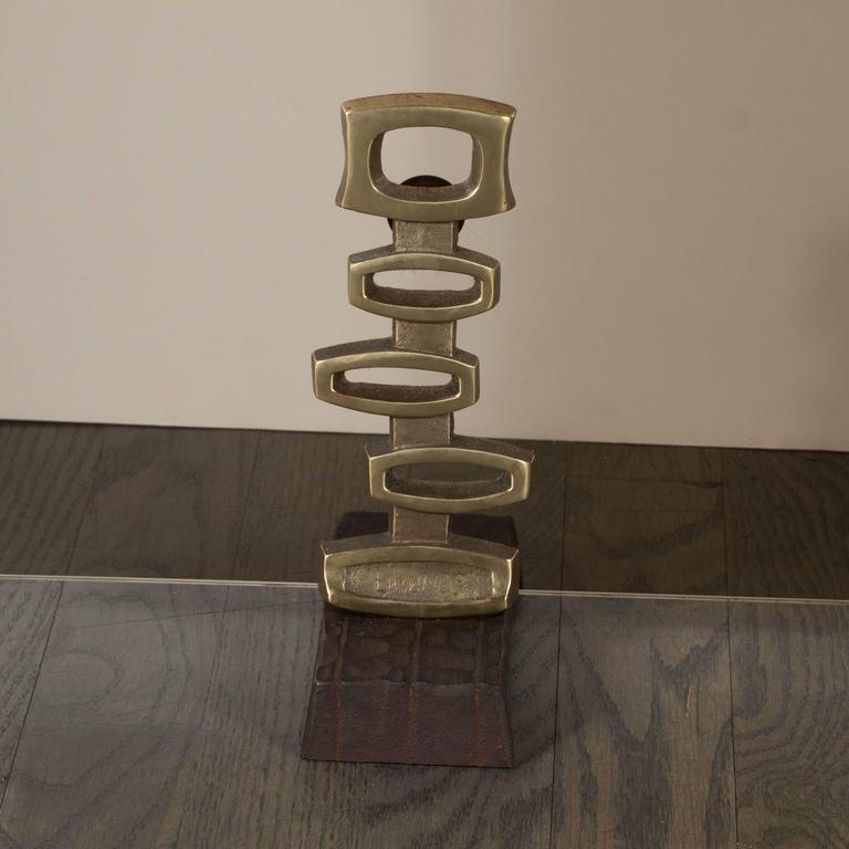 French MidCentury Modern Bronze Fireplace Suite of Andirons, Tools and