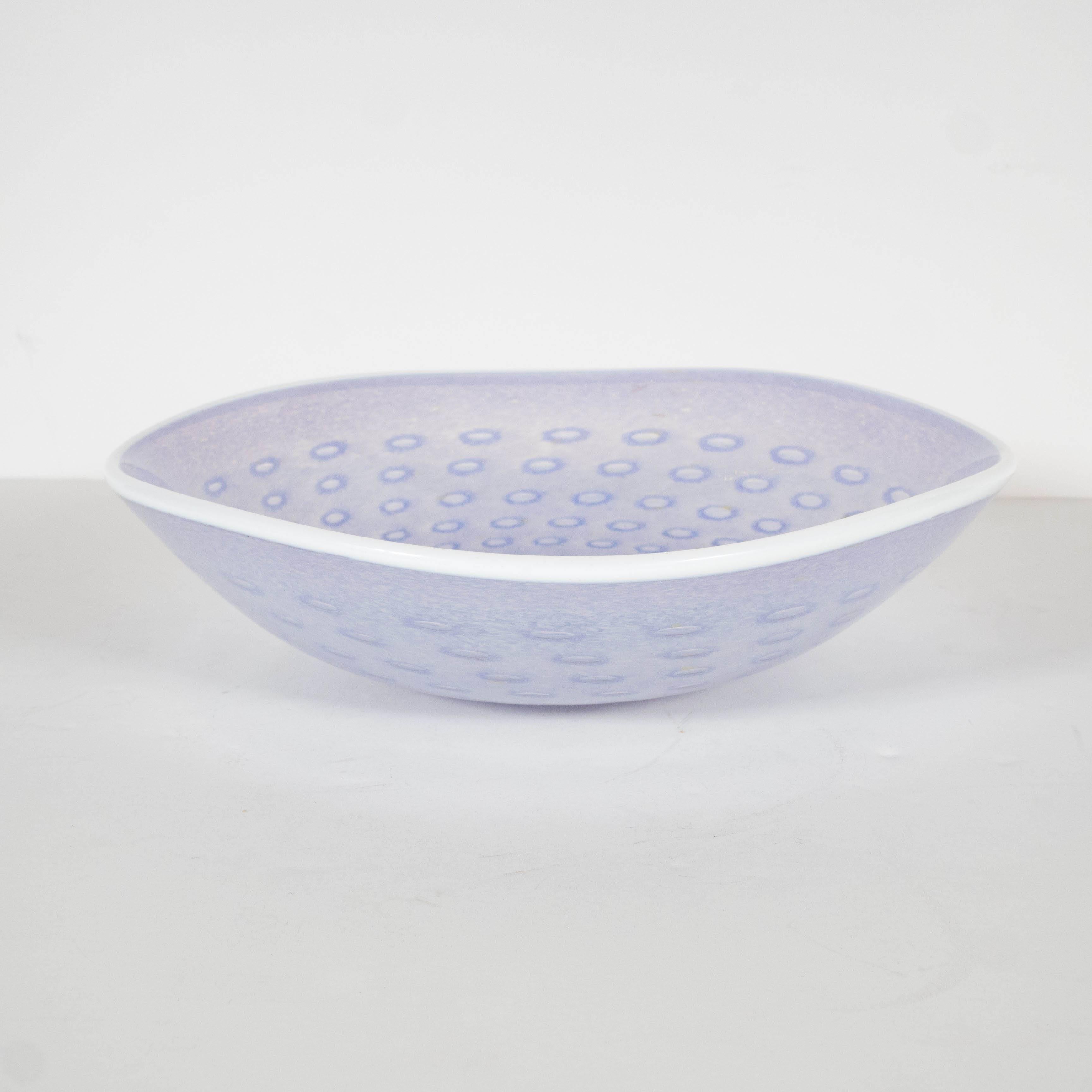 Mid-20th Century Translucent Handblown Murano Glass Bowl in Whites and Pale Lavender