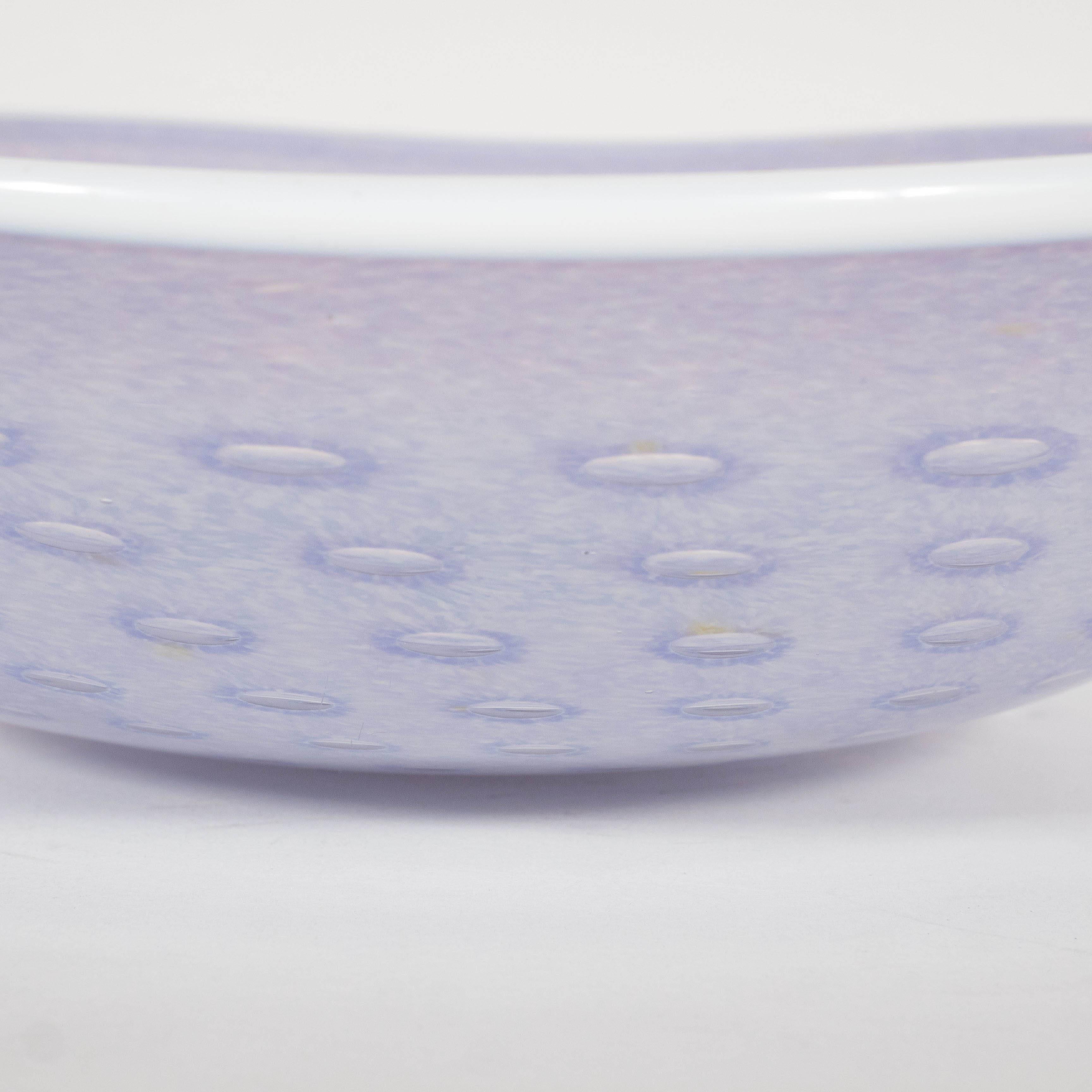 Translucent Handblown Murano Glass Bowl in Whites and Pale Lavender 1