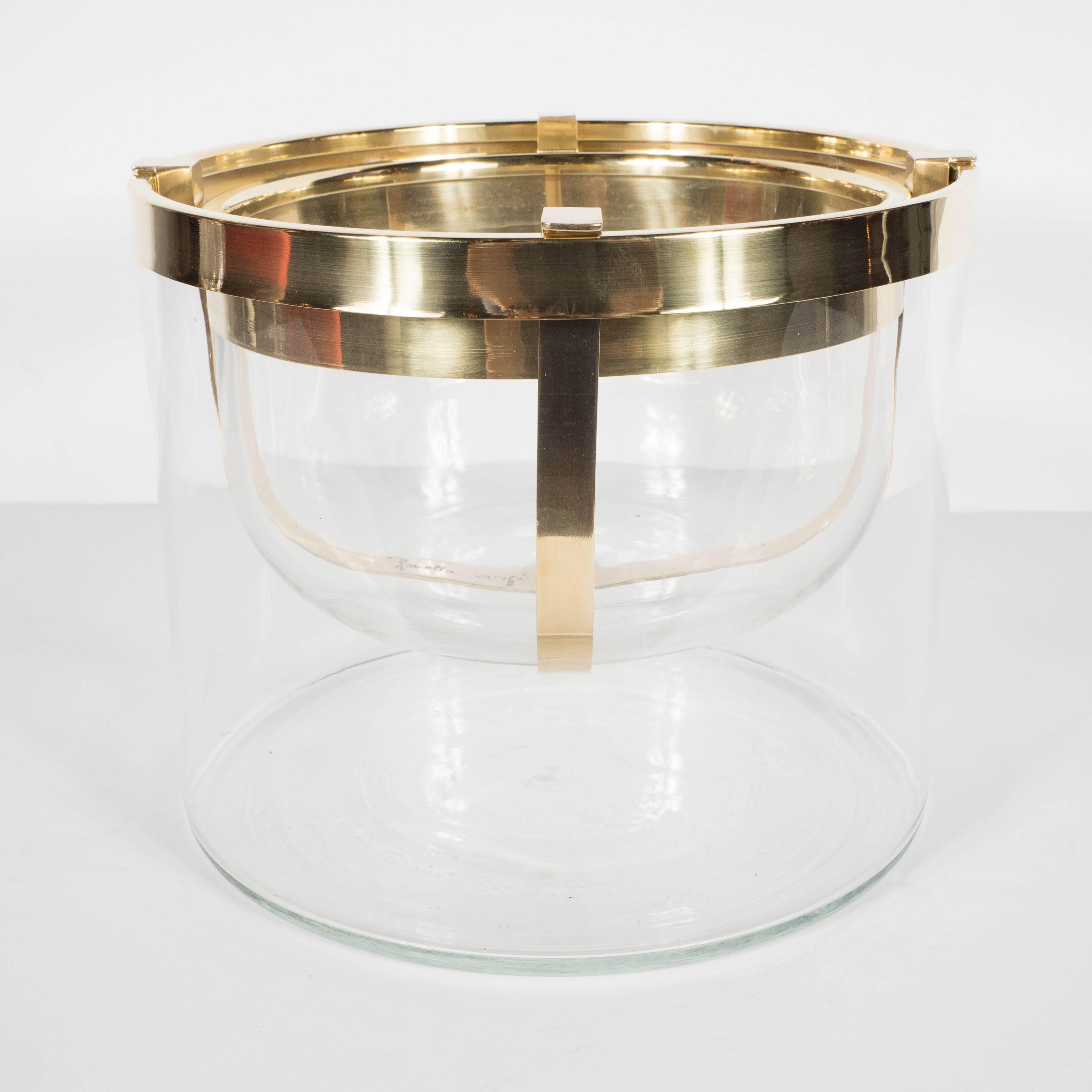 Caviar Server in Clear Glass and Polished Brass, Signed Gabriella Crespi In Excellent Condition In New York, NY