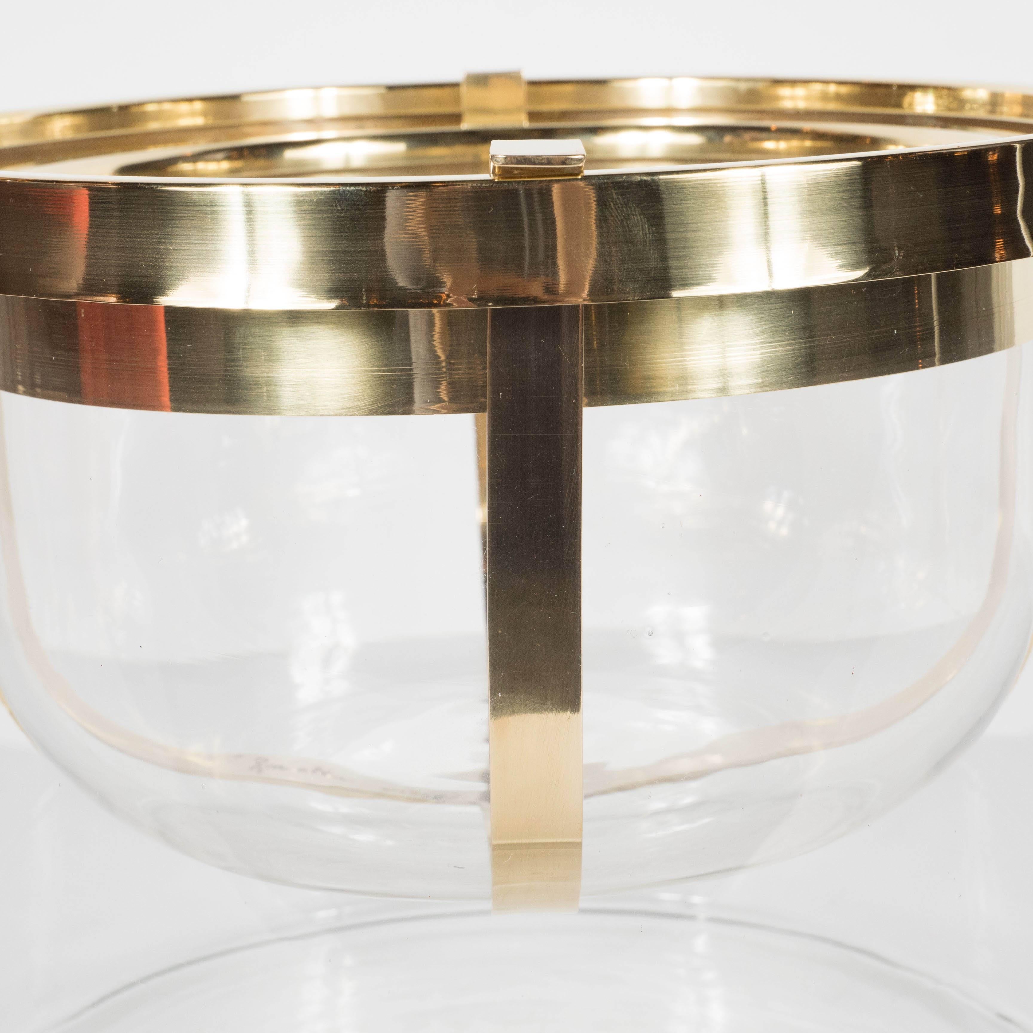 Late 20th Century Caviar Server in Clear Glass and Polished Brass, Signed Gabriella Crespi