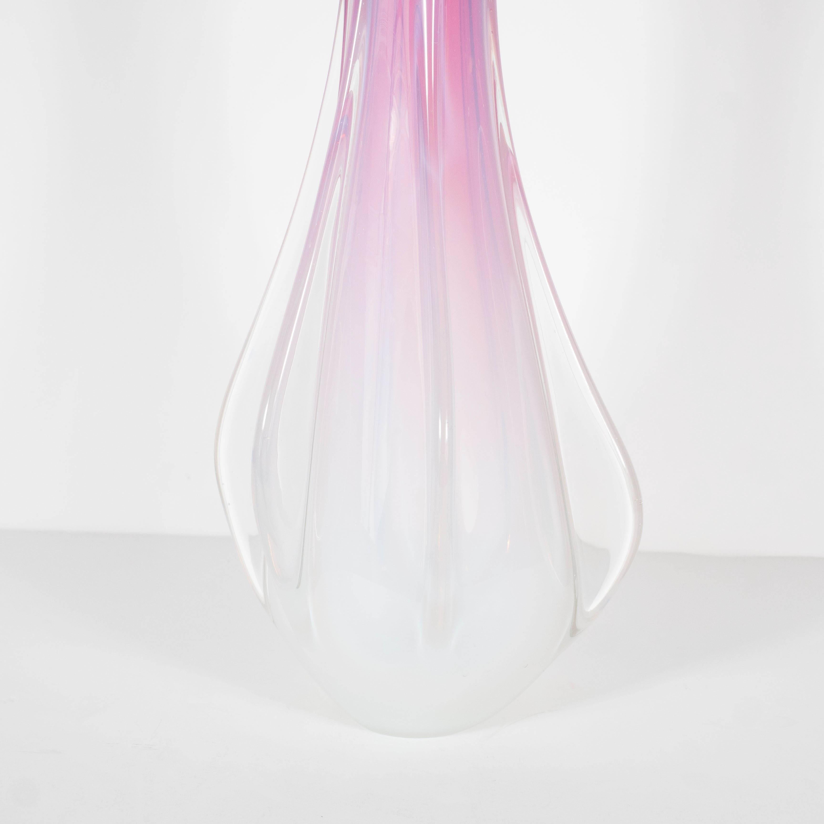 Mid-Century Modern Mid-Century Handblown Murano Glass Vase in Ombre Tones of Rose and Chambord