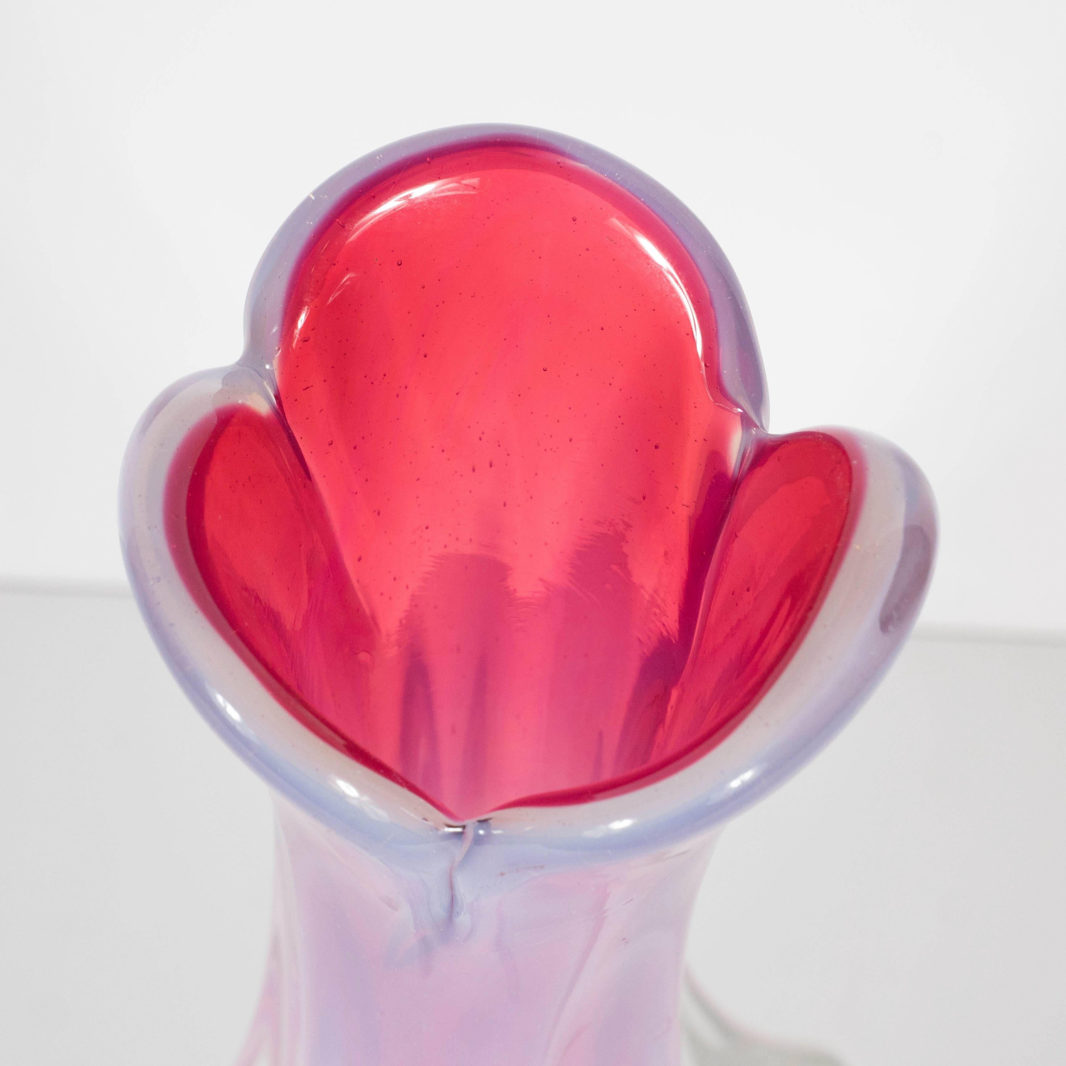 Mid-20th Century Mid-Century Handblown Murano Glass Vase in Ombre Tones of Rose and Chambord