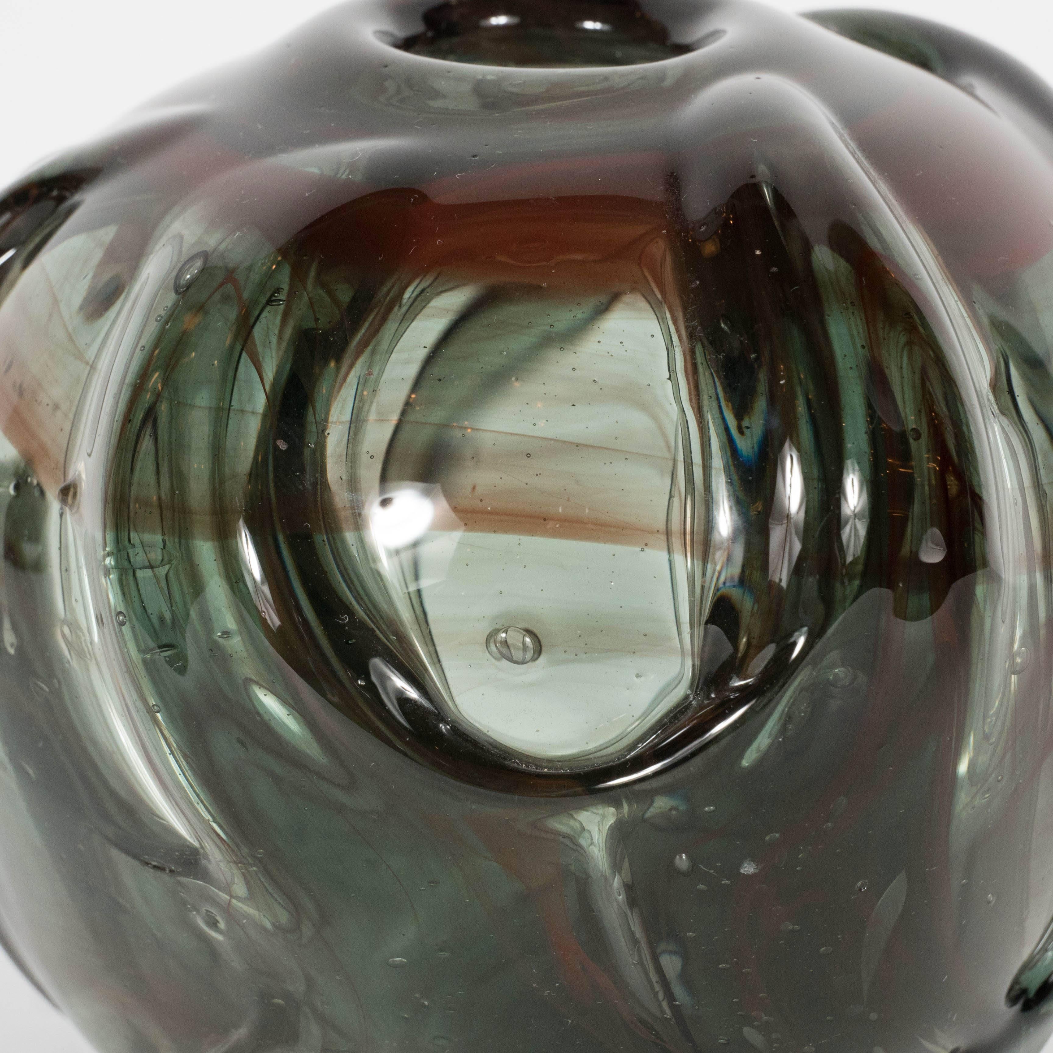 Italian Mid-Century Modernist Handblown Smoked Tourmaline / Cinnabar Murano Glass Vase