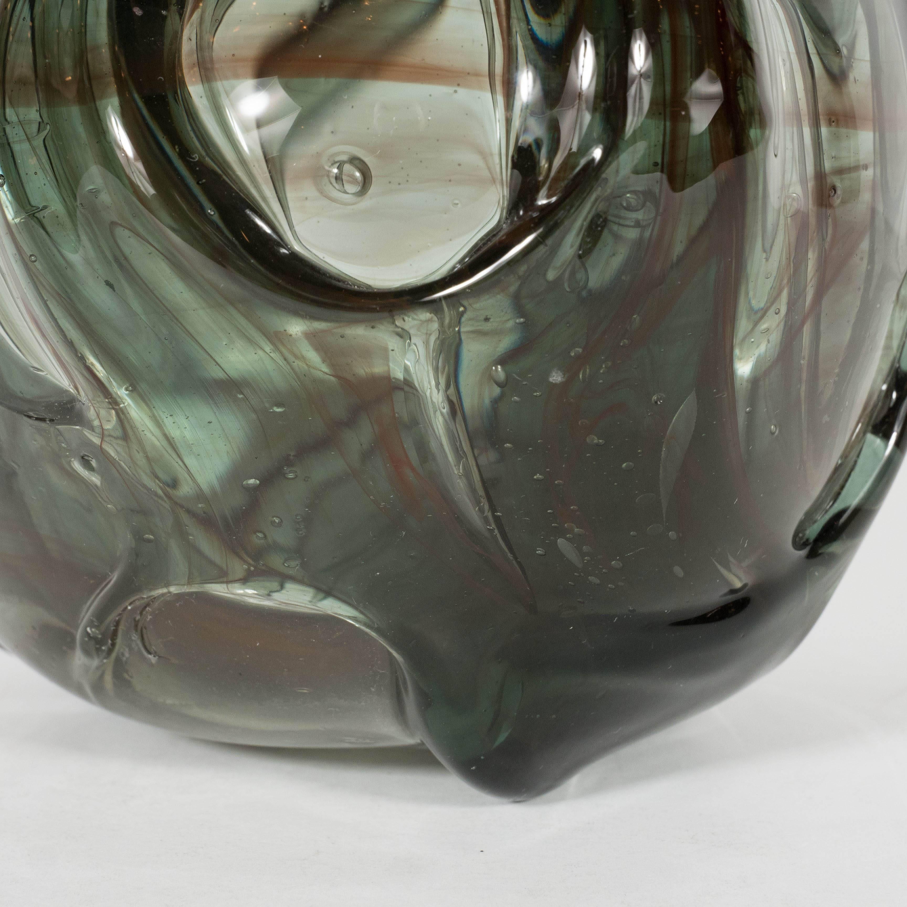 Mid-Century Modernist Handblown Smoked Tourmaline / Cinnabar Murano Glass Vase In Excellent Condition In New York, NY