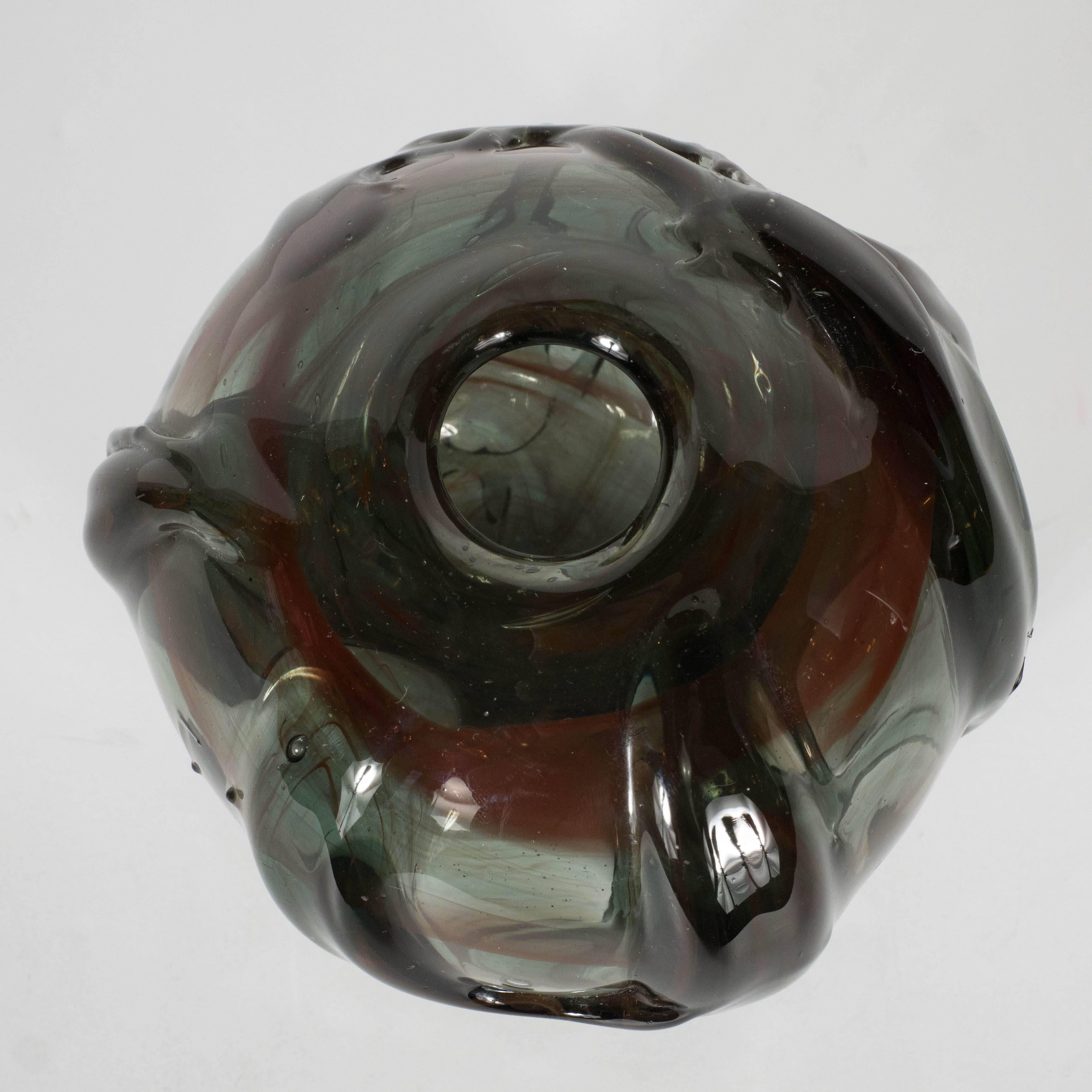 Mid-20th Century Mid-Century Modernist Handblown Smoked Tourmaline / Cinnabar Murano Glass Vase