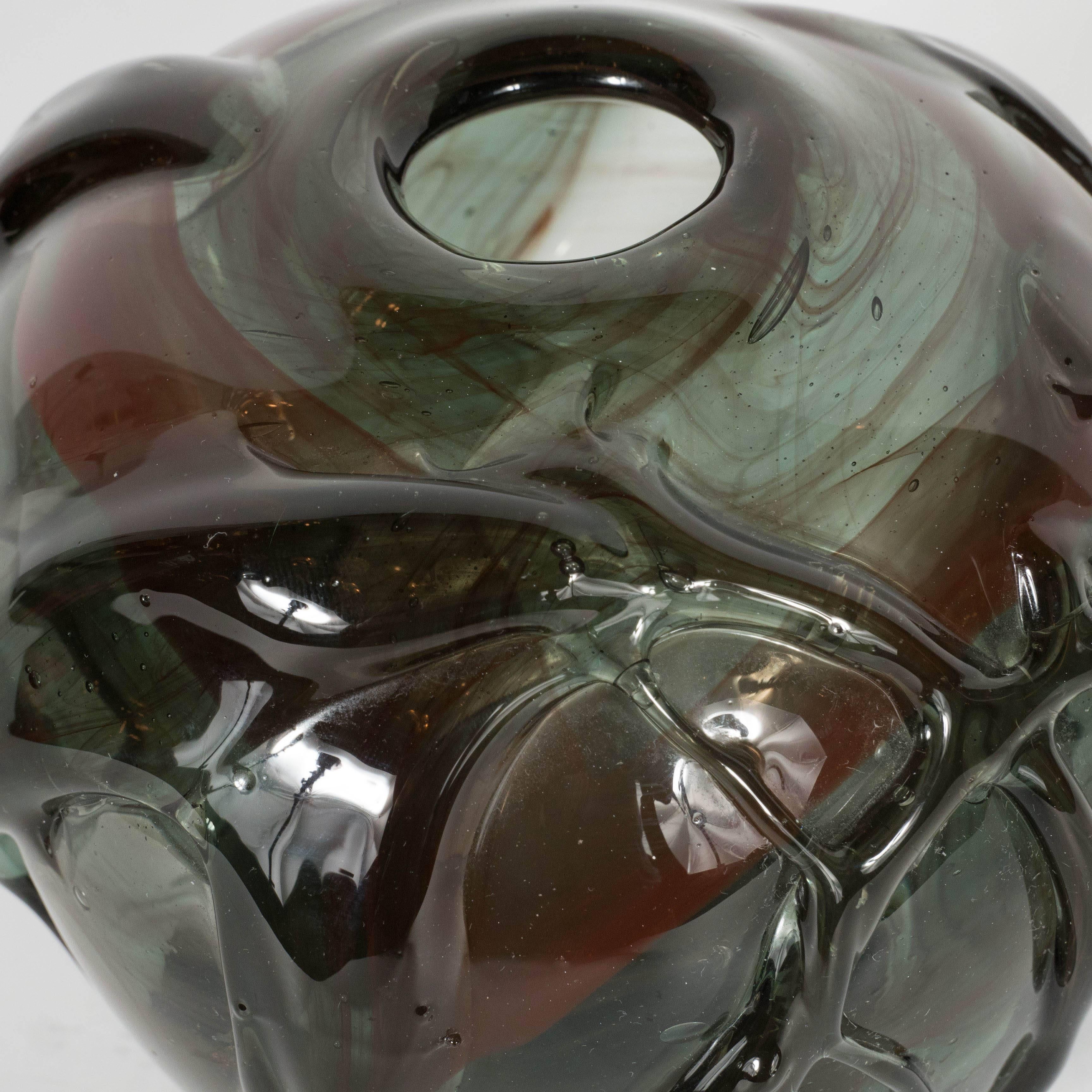 Blown Glass Mid-Century Modernist Handblown Smoked Tourmaline / Cinnabar Murano Glass Vase