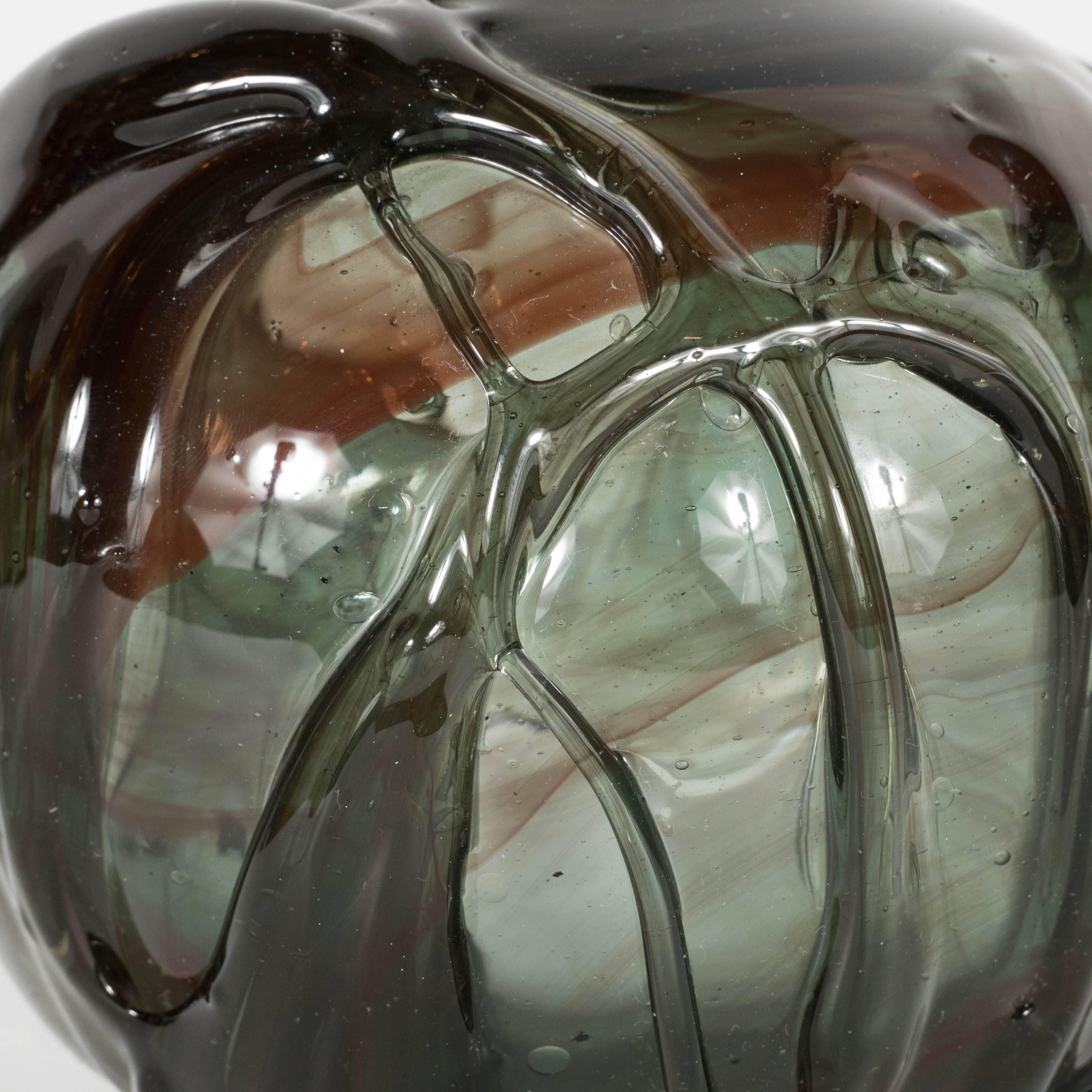 Mid-Century Modernist Handblown Smoked Tourmaline / Cinnabar Murano Glass Vase 2